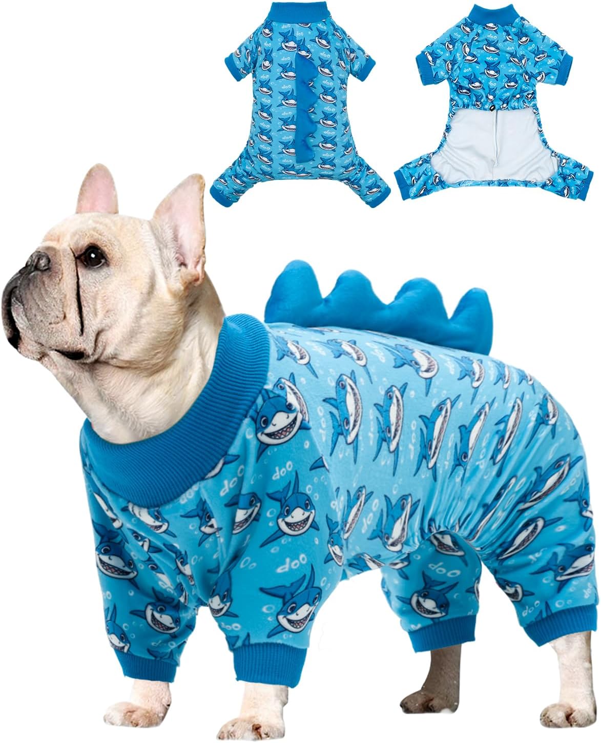 CuteBone Shark Costume Dog Pajamas, Stretchy Spandex Crystal Velvet Sleepwear Coat for Small Dogs, Soft & Warm Pet Outfit Clothes for Cold Weather, Cozy Pullover Design COSP07S