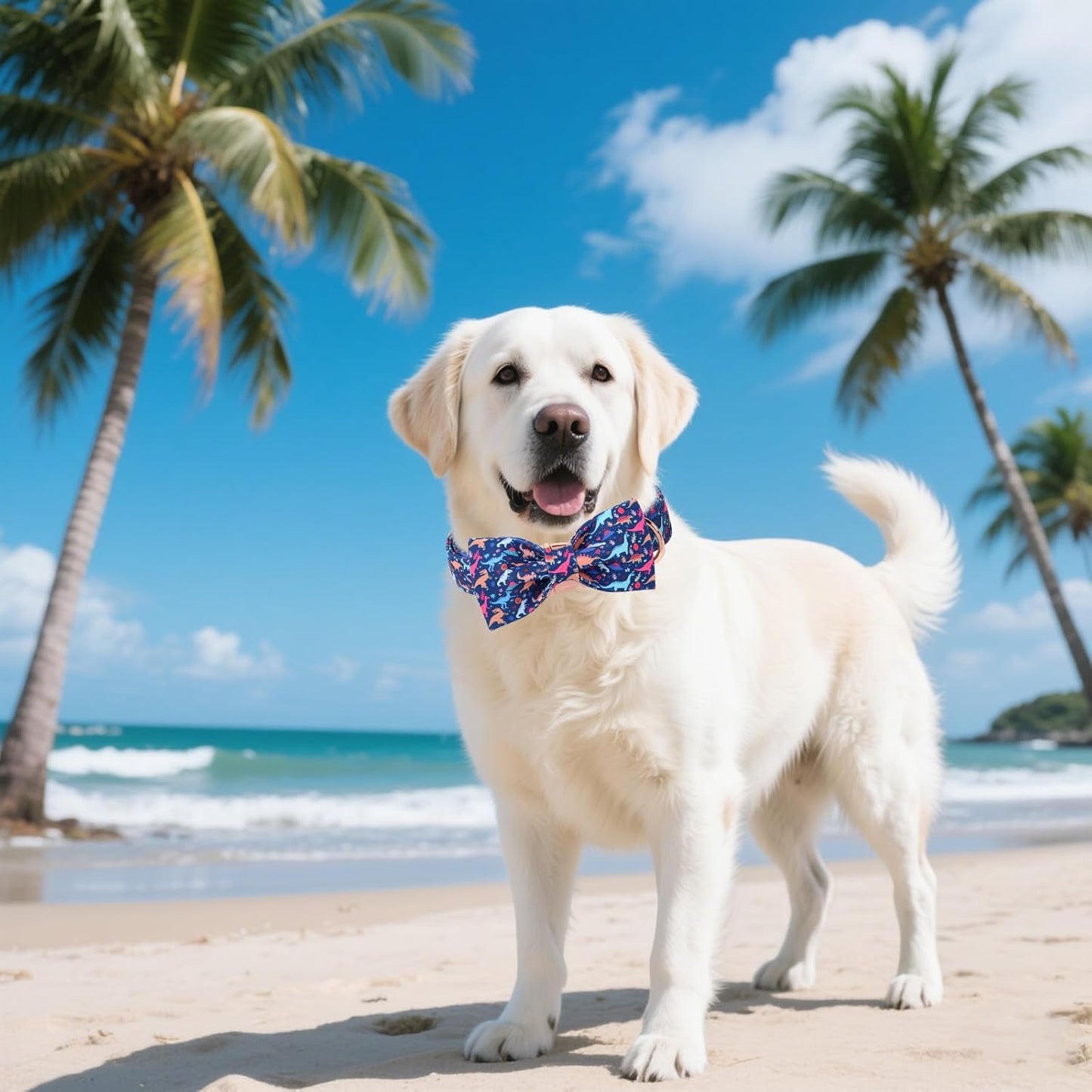 Unique style paws Cartoon Dog Collar with Bow Spring Summer Collar with Flower Dinosaur Park for Small Medium Large Boys Girls Dogs