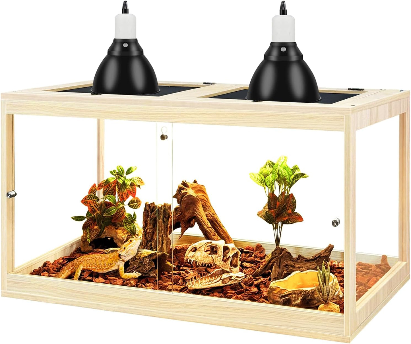 Prolee Tempered Glass Bearded Dragon Tank,Reptile Encloure and Snake Tank with Metal Mesh Roof Door,Locking Design Reptile Tank for Lizard,Gecko,Chameleon (Oak, 28 Gallon (24x16x16 Inch))