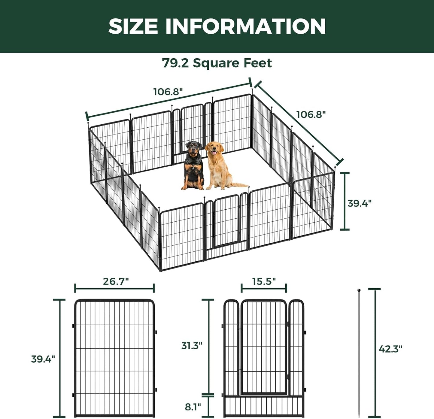 FXW Rollick Unleashed Dog Playpen for Indoor, Yard, RV Camping, 40 inch 16 Panels for Medium and Large Dogs│Patented
