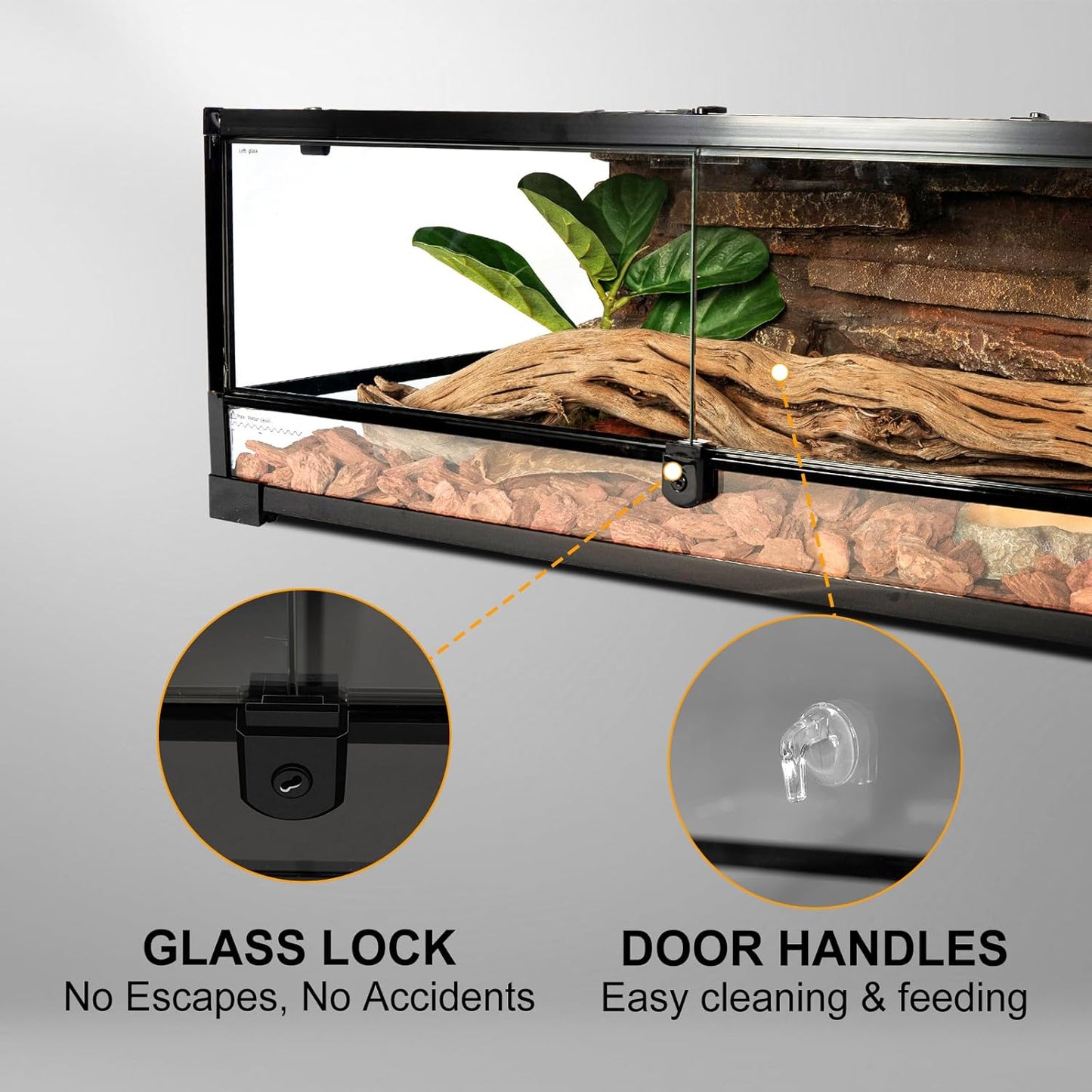 Tempered Glass Reptile Tank, 36" x 18"x 12" Front Opening Terrarium with Top Screen Ventilation & Water-Holding Bottom, 35 Gallon Reptile Enclosure for Bearded Dragon, Snake, Leopard Gecko