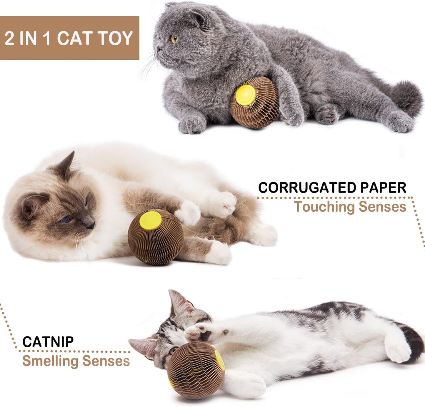 AREIIA Catnip Ball Toy for Cats Catnip Refillable Scratcher Ball Kitty's Faithful Playmate Reduce Obesity and Loneliness CSB01BR