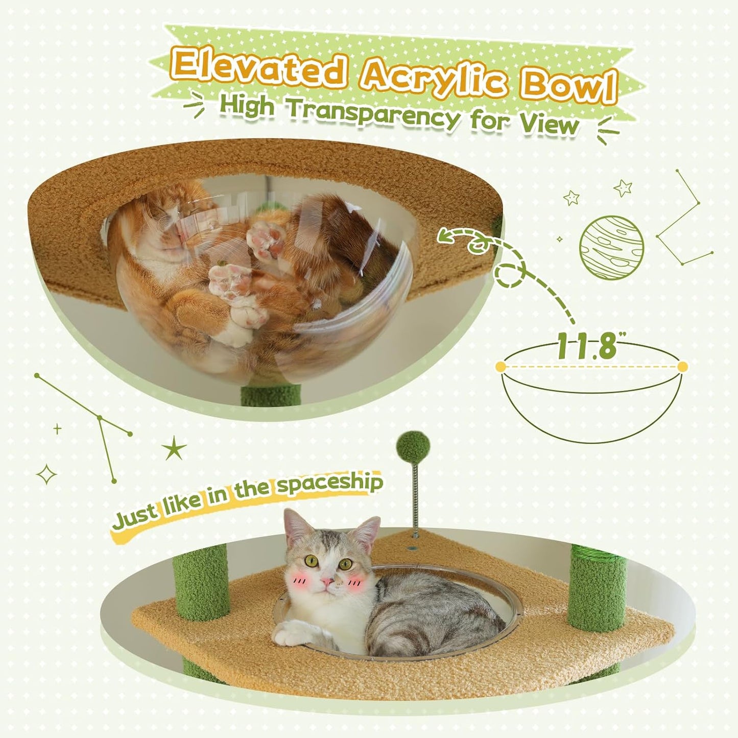 PEQULTI Floor to Ceiling Cat Tree 92.9’’-101.6’’ Height Adjustable Cat Tower Tall Kitty Climbing Play House with Scratching Posts, Cozy Condo, Perches and Large Hammock for Indoor Cats Green