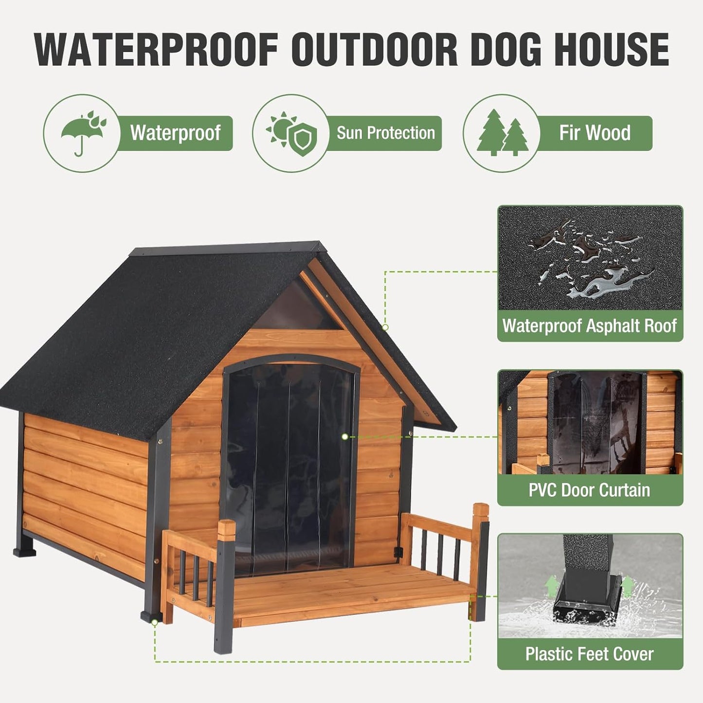 Heated Dog House Outdoor with Insulated Liner in Winter, Weatherproof Puppy Kennel with Anti-Chewing Metal Frame, Dog Shelter for Large, Medium and Small Dogs (Brown, 50.9'' Large)