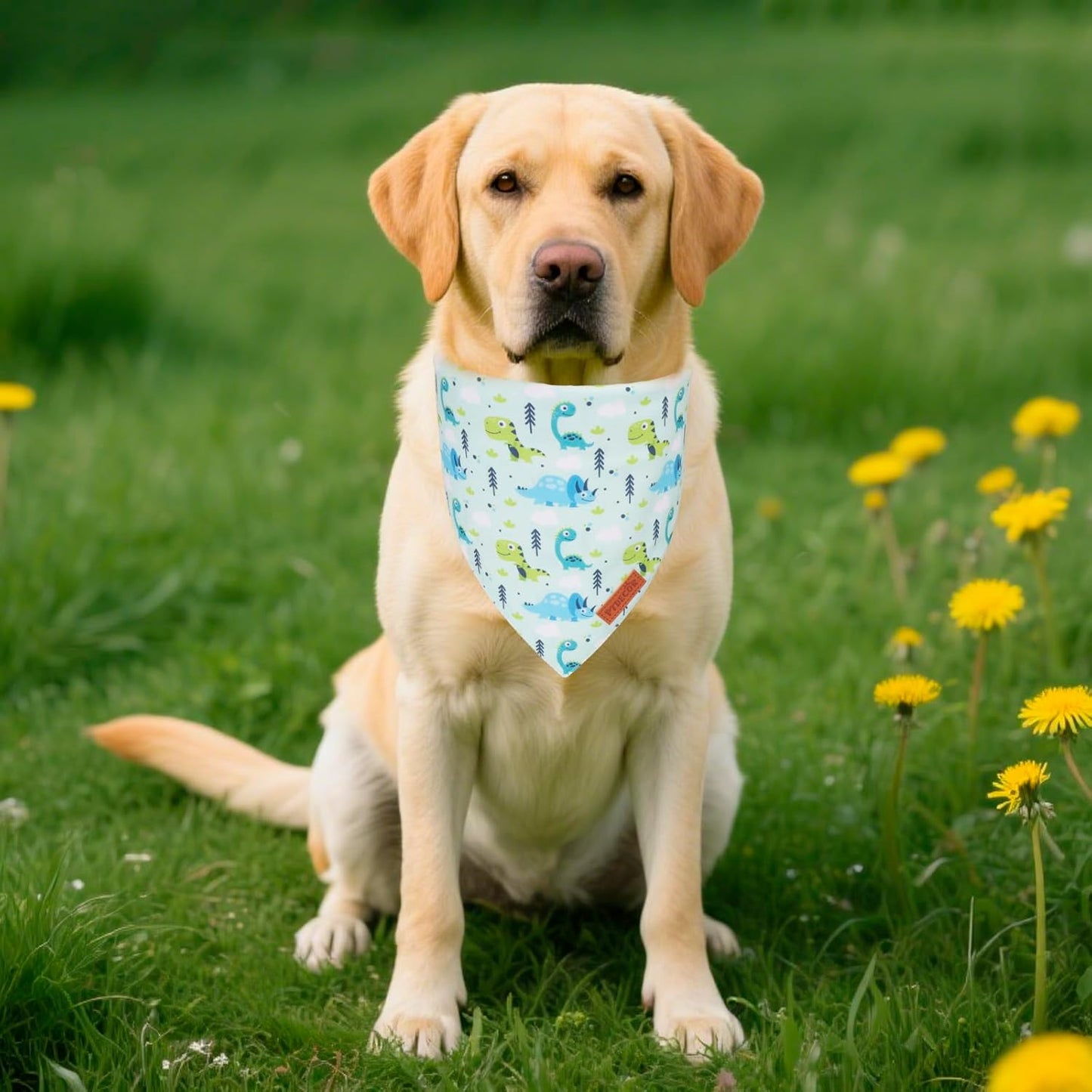 PTDECOR Dinosaurs Dog Bandana, Dinosaurs Design Reversible Pet Scarf Bib, Premium Durable Fabric, Adjustable White Green Bandanas for Medium Large Dogs Pets (Large)