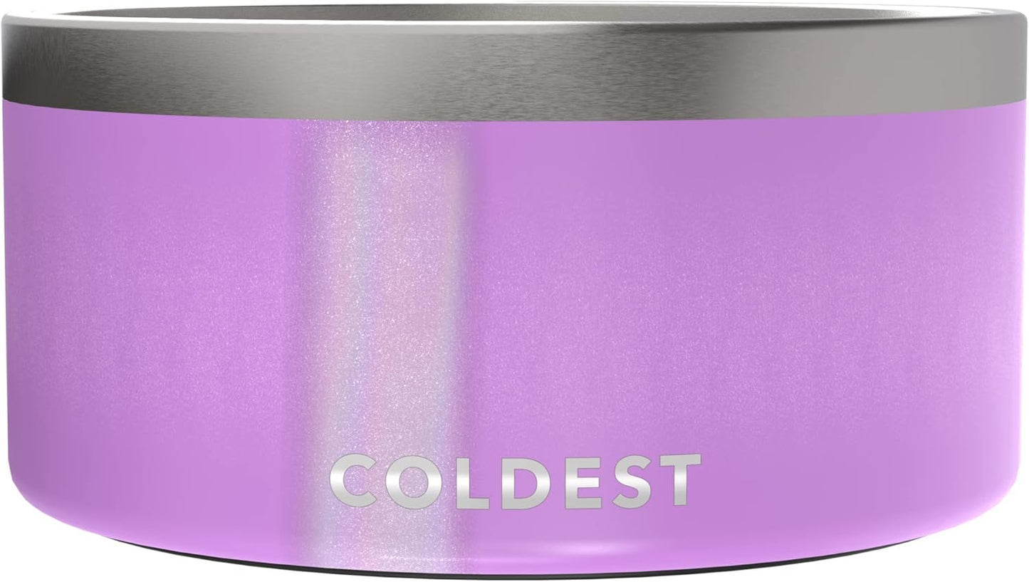 Coldest Dog Bowl - Anti Rust Metal, Non Slip, 3 Layers Insulated Stainless Steel Dog Bowls - Spill Proof & Heavy Duty - Water Bowl for Dogs, Cats, Dish Washer Safe (200 oz, Saturns Purple Glitter)