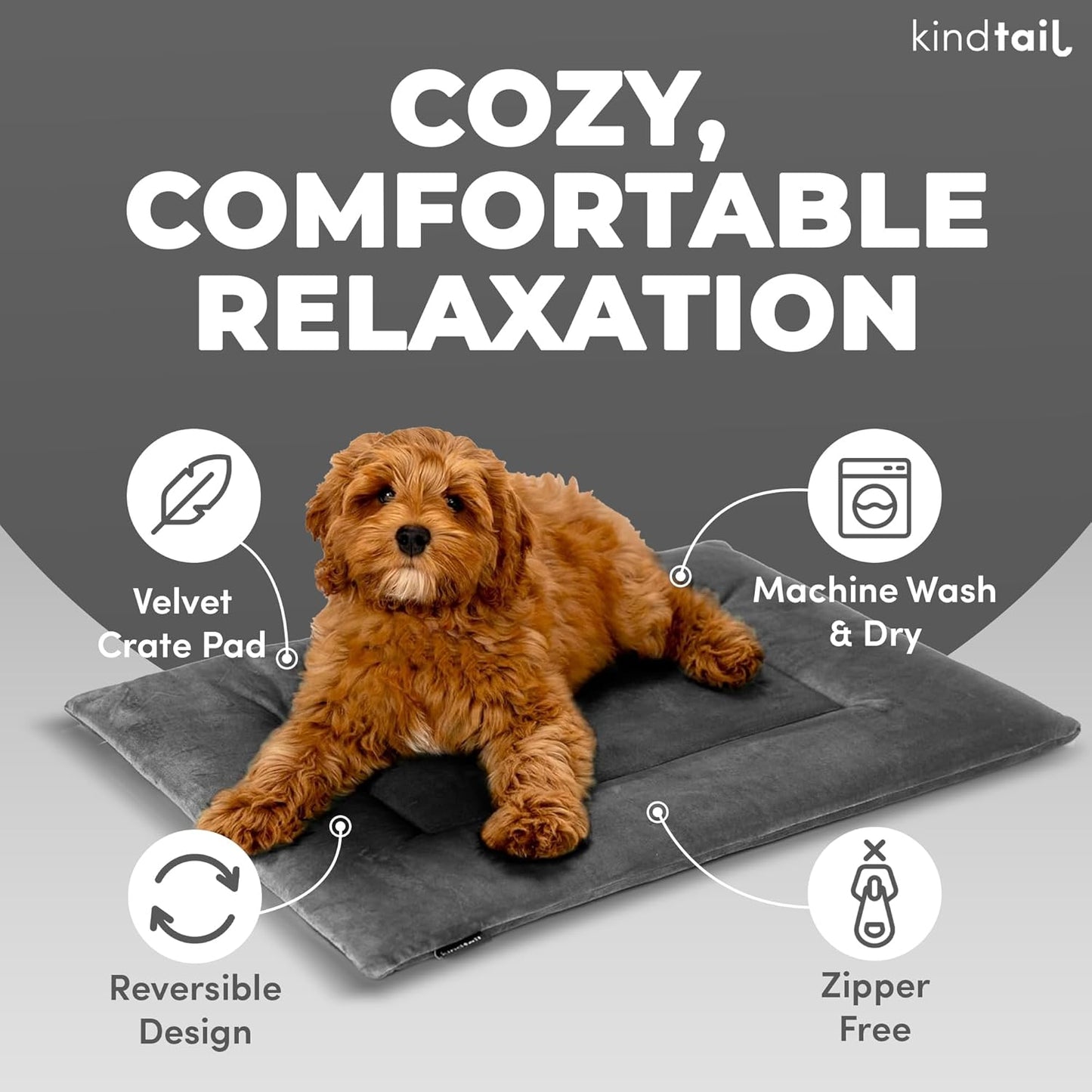 KindTail Dog Crate Pad - Soft Velvet, Reversible Bed - Machine Washable Kennel Mat for Pets up to 25 lbs - Mattress for Cozy Sleeping - 25” x 19” x 1” (Light Blue, Medium)