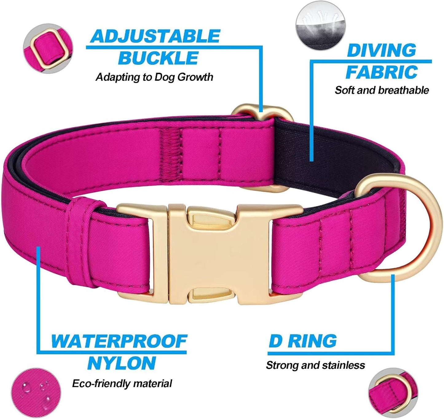Didog Soft Padded Dog Collars for Small Dogs, Colorful and Durable Dog Collar with Quick Release Buckle, Light and Breathable for Daily Walking, Rose Purple, S