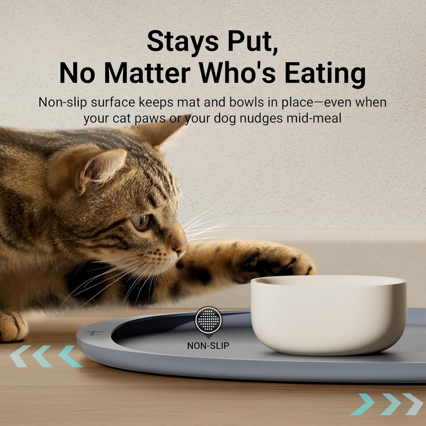 DownyPaws Dog Food Mats for Floors Waterproof, BPA Free Silcone Dog Bowl Mat, Non-Slip Pet Feeding Mat with High Raised Edge, Cat Placemat for Messy Drinkers, 24"×17", Light Gray