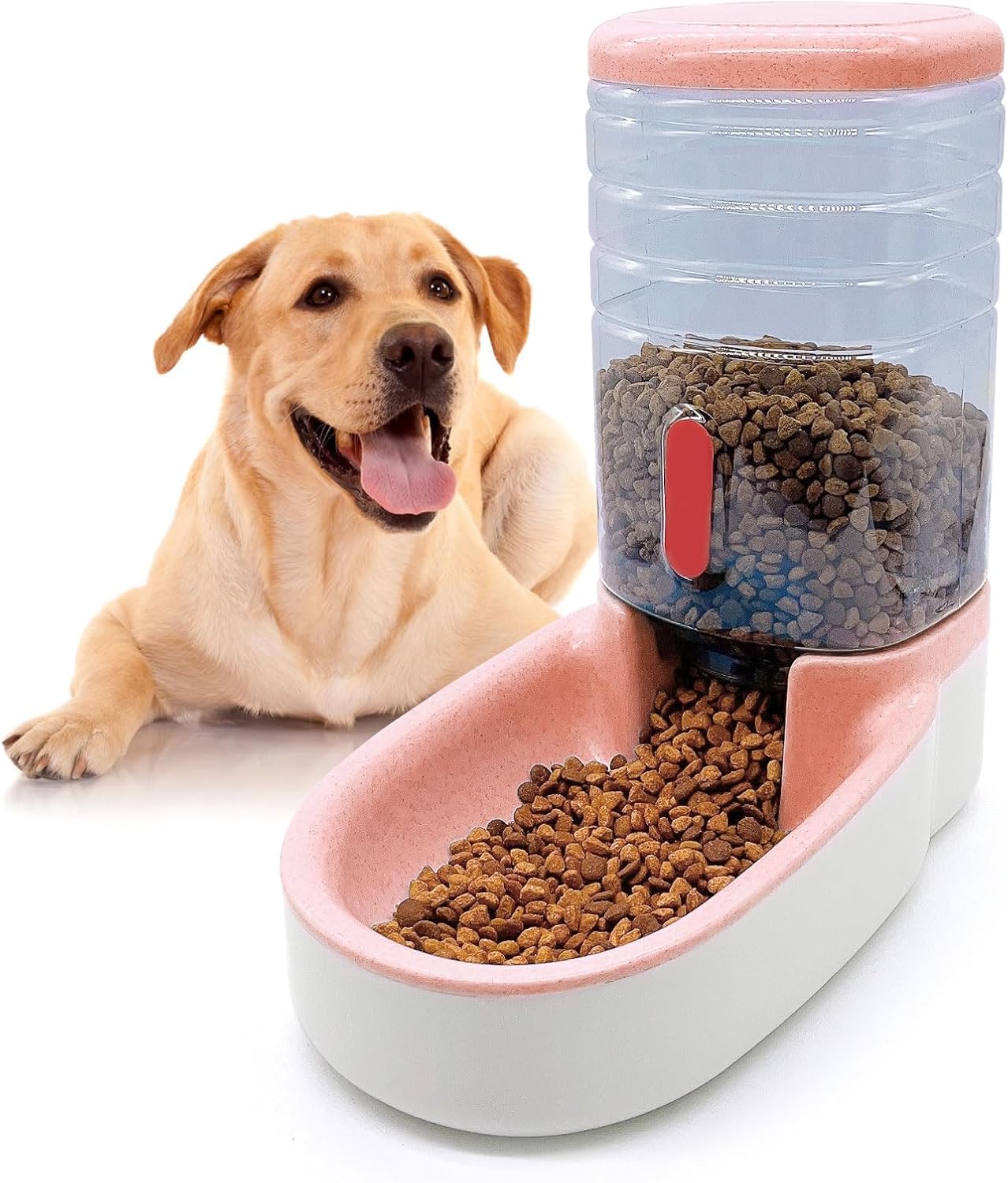 kathson Automatic Cat Feeder 1 Gallon Gravity Dog Food Dispenser Large Capacity Self Feeding Pet Food Bowl for Puppy Kitten Rabbit Pink
