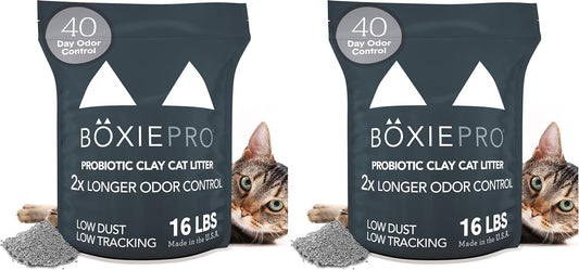 Boxie® Probiotic 40 Day Natural Odor Control Cat Litter, 16lb Clumping Clay Kitty Litter (Pack of 2)