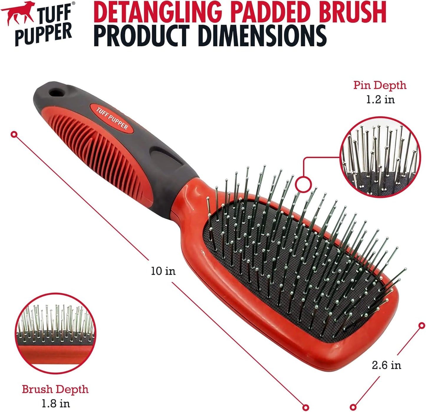 Tuff Pupper Stainless Steel Pin Brush for Long or Short Hair Pets - Detangling & Dematting Undercoat Brush for Dogs, Cats, and All Pets