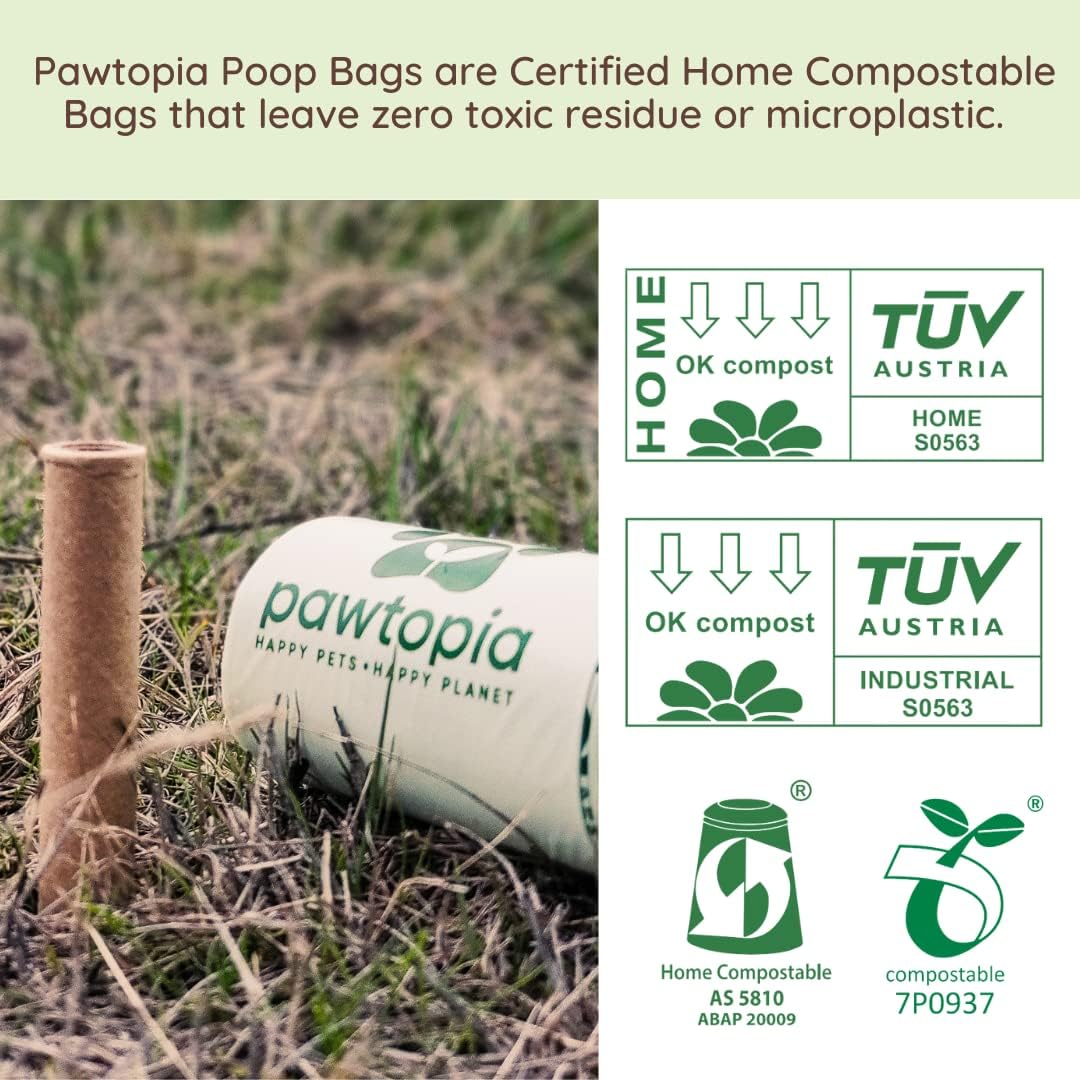 Pawtria Certified Home Compostable Dog Poop Bags (480), Value pack, Biodegradable Poop Bags, Cat Litter, Vegetable Starches, Eco-friendly Dog Waste Bags, Leak proof, Easy to Open, Give Back