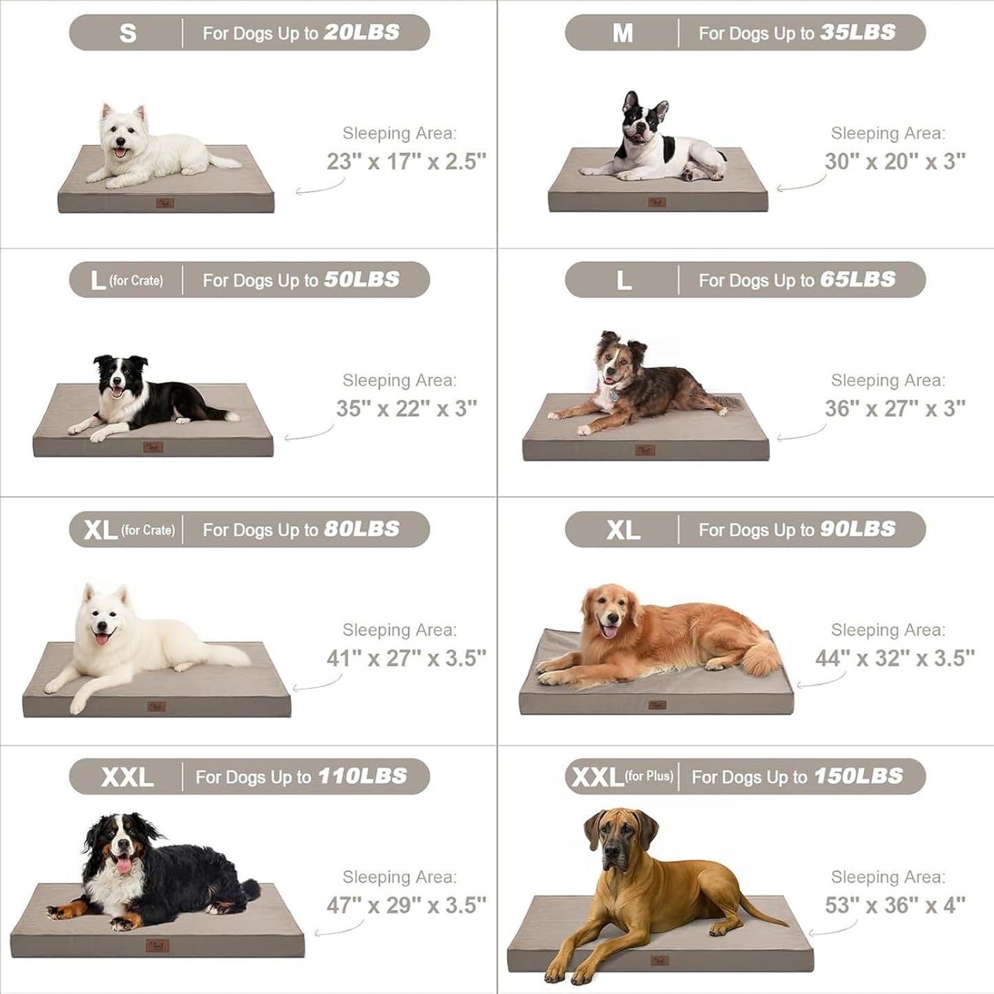 Orthopedic Dog Bed for Large Dogs, Waterproof Dog Bed Washable Pet Bed for Large Sized Dogs with Egg Crate Foam Pet Mat, Removable Oxford Cover, Khaki