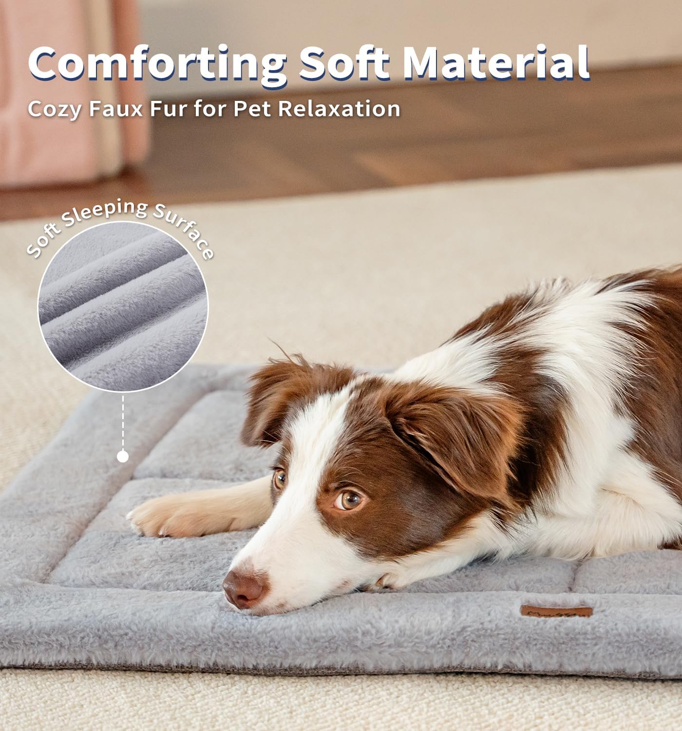 Made4Pets Dog Crate Pad Bed for Extra Large Dogs, Washable & Reversible, Anti-Slip Kennel Mat for Cozy Sleeping, Soft Fluffy Dog Bed for Indoor & Outdoor Use, 48"x30", Gray