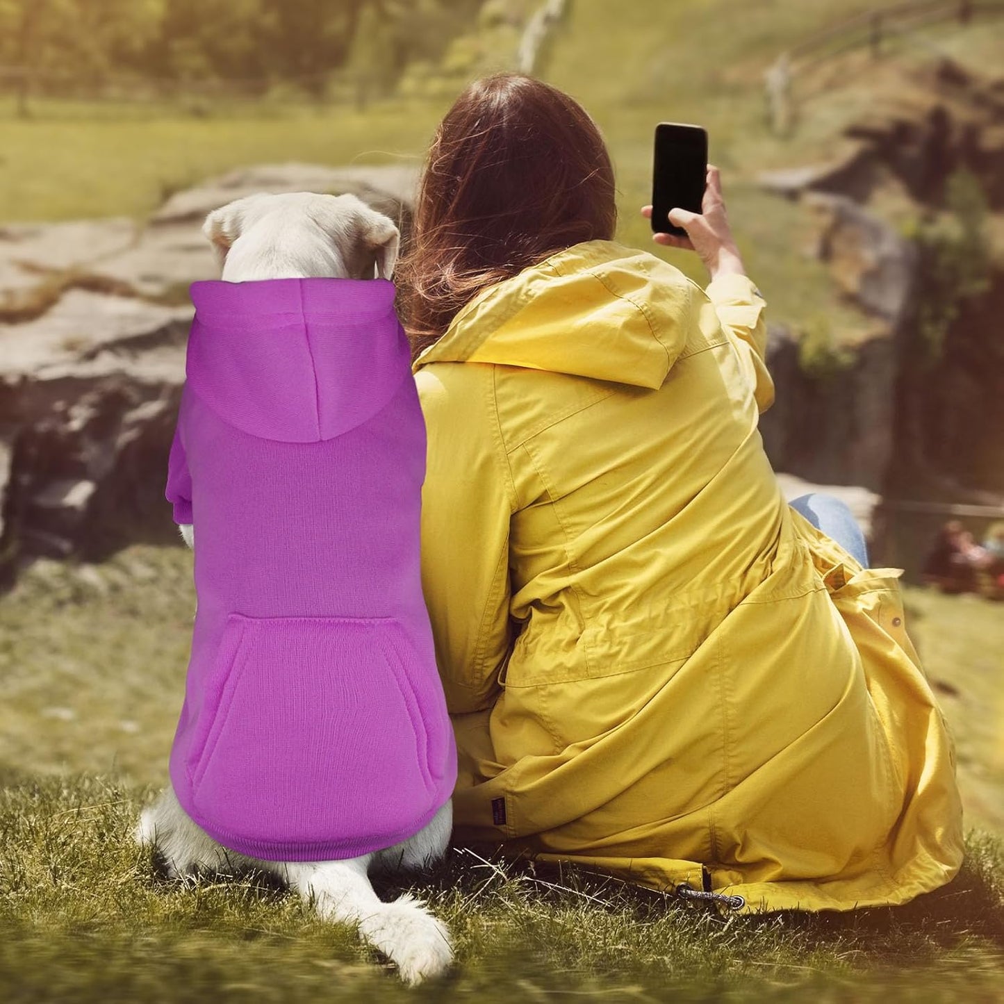 Dog Hoodie Dog Sweaters for Large Dogs Pet Sweater Solid Soft Brushed Fleece Pet Clothes Hoodie Sweatshirt with Pocket(Purple-L)