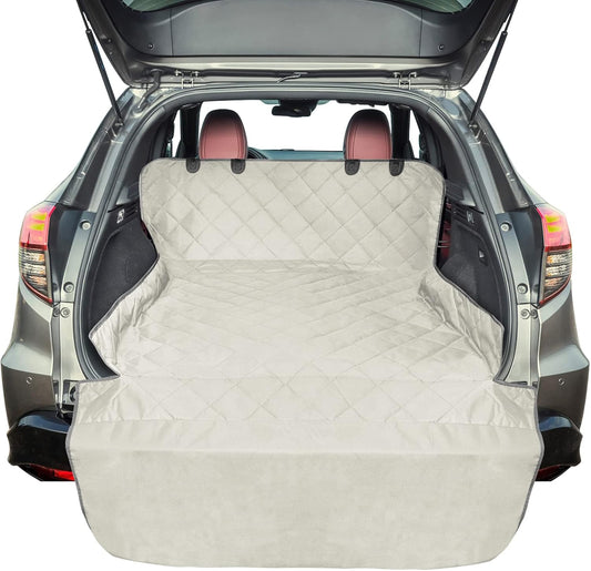 F-color SUV Cargo Liner for Dogs, Water Resistant Pet Cargo Cover Dog Seat Cover Mat for SUVs Sedans Vans with Bumper Flap Protector, Non-Slip, Large Size Universal Fit, Beige