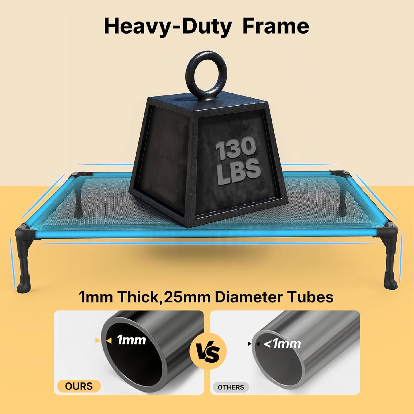 Veehoo Outdoor Elevated Dog Cot Bed, Cooling Raised Pet Bed for Large Dogs, Washable Breathable Mesh Hammock Bed with No-Slip Feet, Indestructible Ground Off Training Platform Cot, 53"x37"