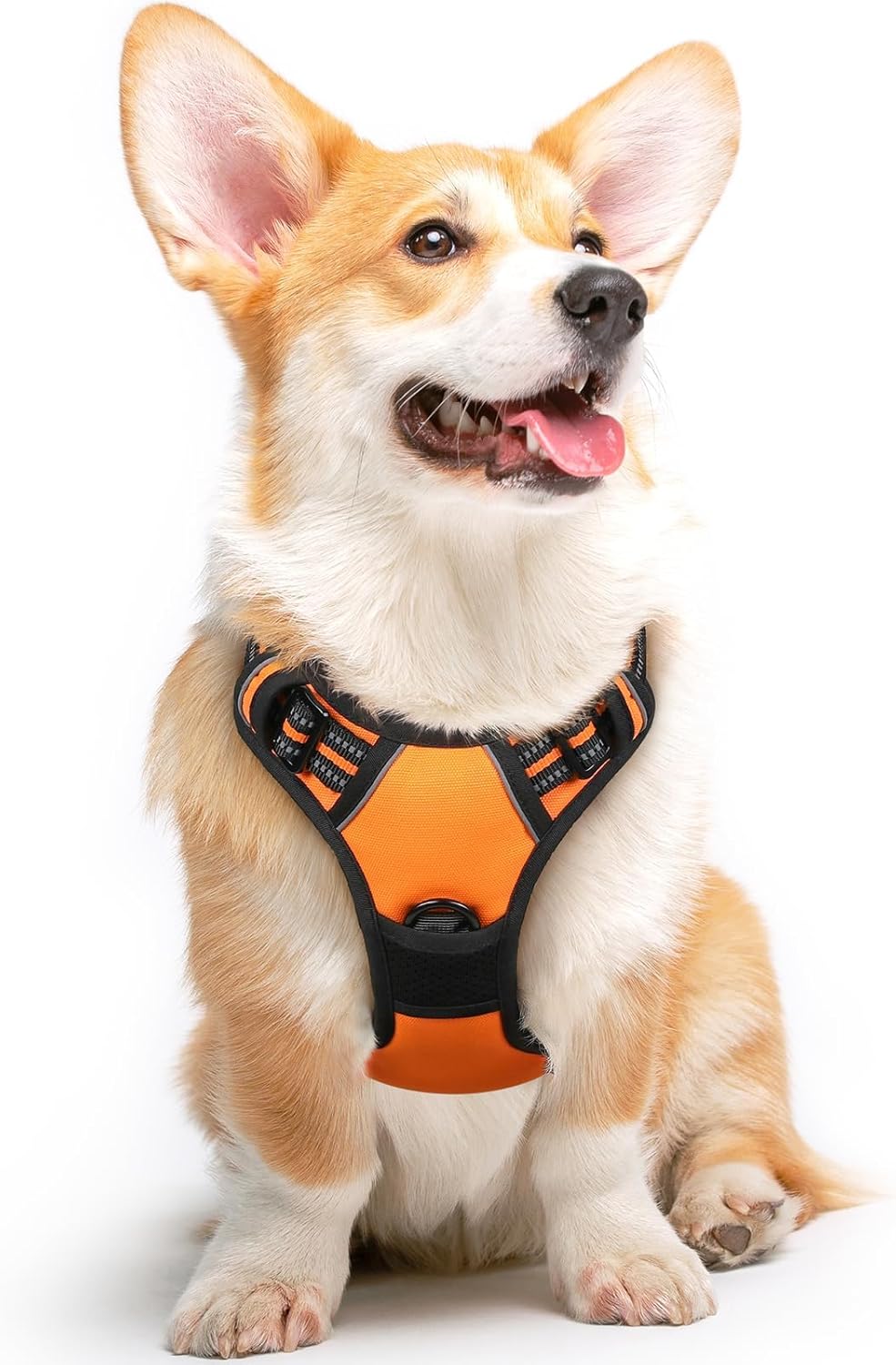 Eagloo Dog Harness Medium Sized Dog, No Pull Service Vest with Reflective Strips and Control Handle, Adjustable and Comfortable for Walking, No Choke Pet Harness with 2 Metal Rings, Orange, M