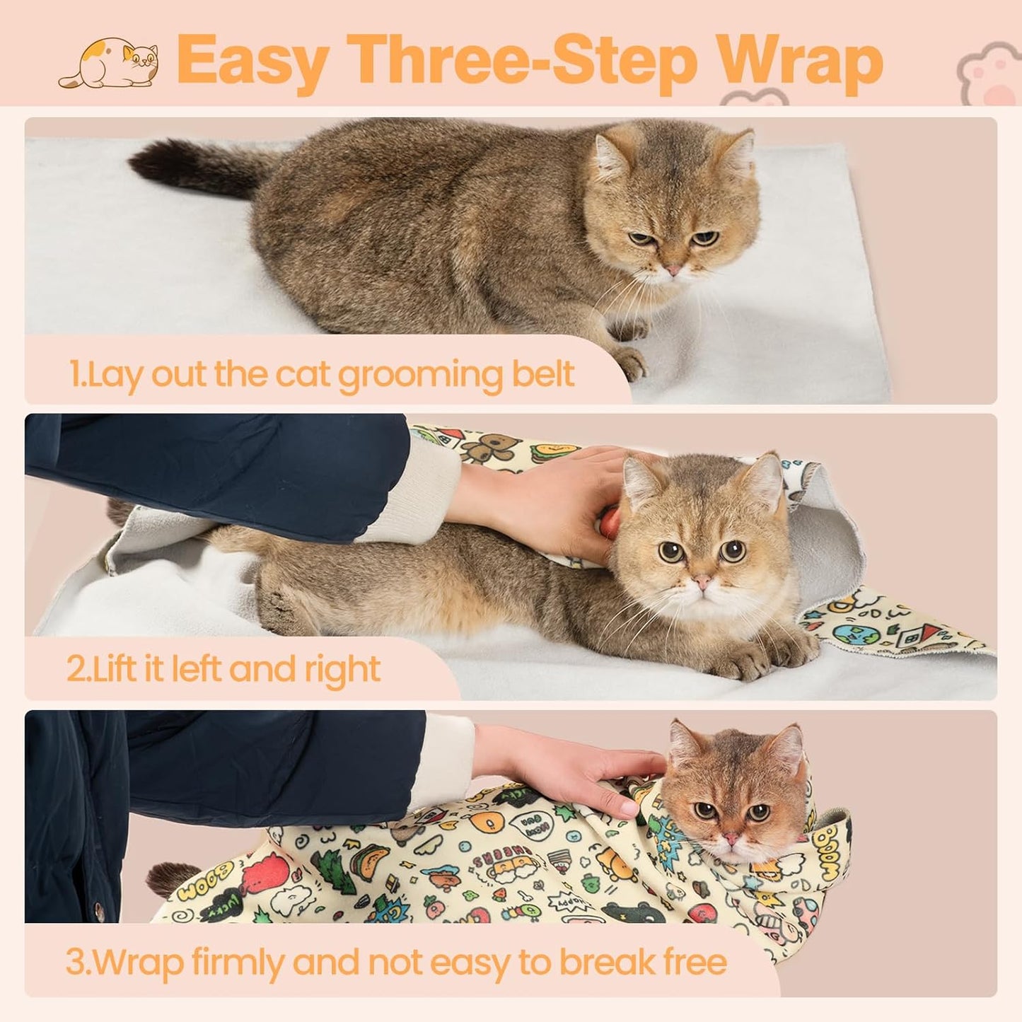 21.7" Grooming Wrap Cat Wrap for Cutting Nails Cat Restraint for Nail Clipping Cat Swaddle Wrap Cat Burrito Wrap M(Within 6lbs) Anti-Scratch Anti-Escape Multifunctional Pet Tool