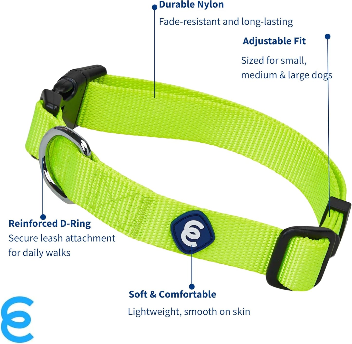 Blueberry Pet Essentials Matching Adjustable & Durable Classic Solid Color Nylon Dog Collars for Medium Dogs | Highlighter Yellow Collar Medium Girl and Boy Dogs for Pet Owner