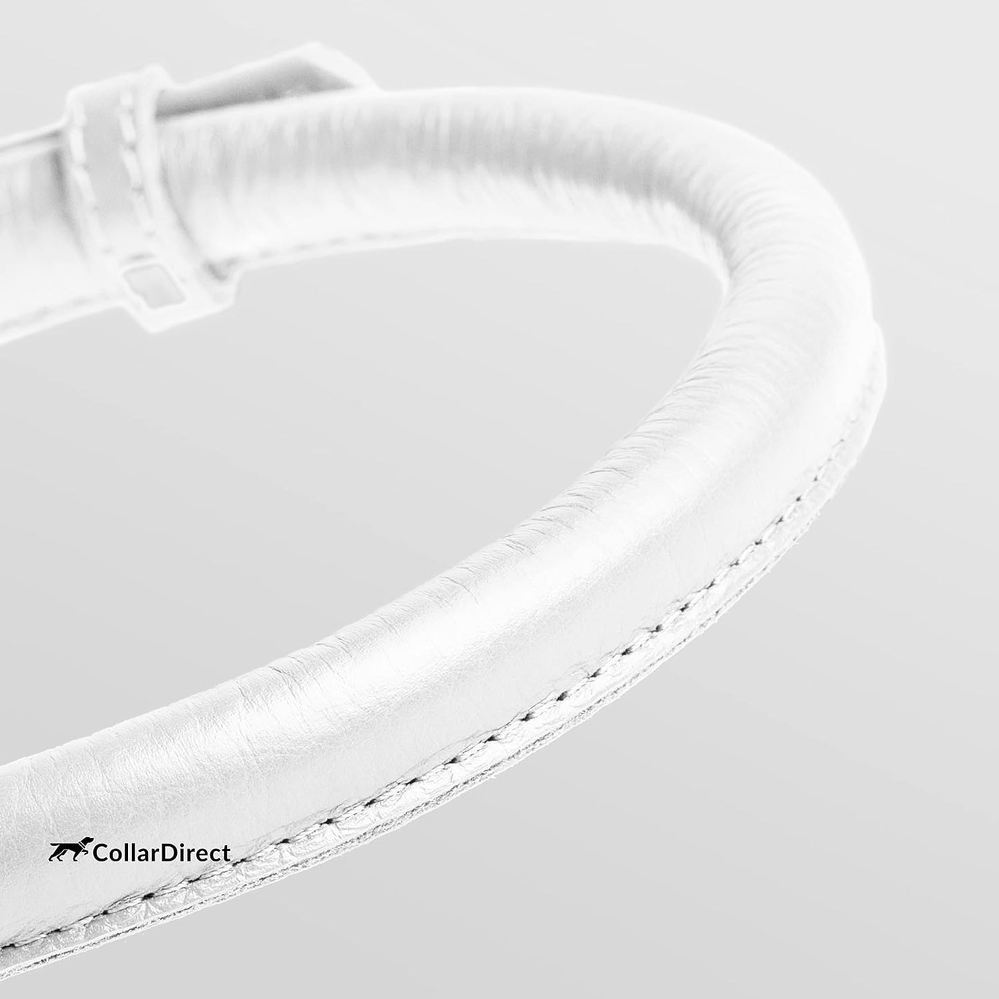 CollarDirect Rolled Leather Dog Collar, Soft Padded Round Puppy Collar, Handmade Genuine Leather Collar Dog Small Large Cat Collars 13 Colors (18-22 Inch, White Textured)