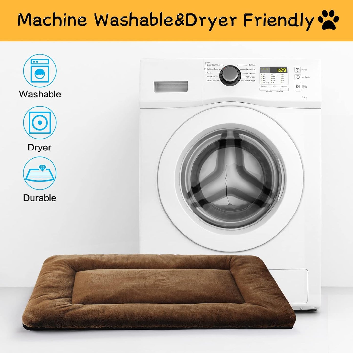 Dog Beds Crate Pad for Dogs Ultra Soft Dog Crate Bed Washable & Anti-Slip Kennel Pad for Dogs Cozy Sleeping Mat (48inch, Brown)