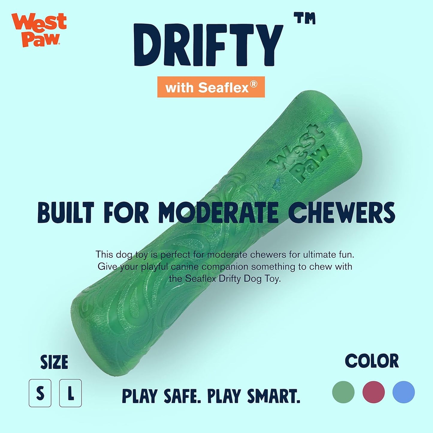WEST PAW Seaflex Drifty Dog Toy – Machine Washable Dog Toys for Moderate Chewers – Eco-Friendly Zogoflex Toys for Dogs – Perfect for Gnawing, Fetch, Catch, Pet Training – 5.75" Small, Emerald