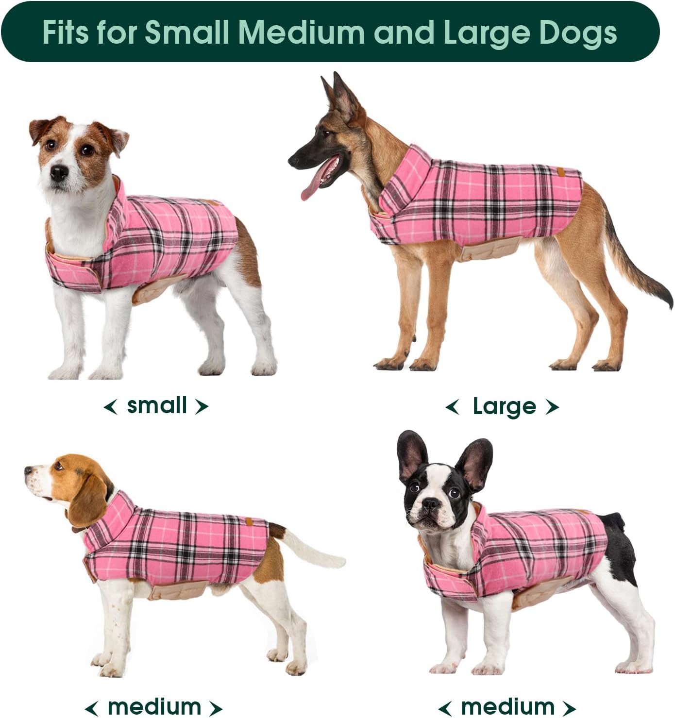 Kuoser Waterproof Dog Coat, Reversible Dog Jacket for Small Dogs, Adjustable Durable Doggie Winter Coat Warm Cozy Puppy Cold Weather Apparel from Small to Large Breed, Pink S