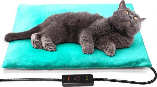 Toozey Pet Heating Pad, 6 Adjustable Temperature Dog Cat Heating Pad with Timer, Waterproof Heated Cat Bed with Chew Resistant Cord, Indoor Electric Pet Heated Mat 18x16in