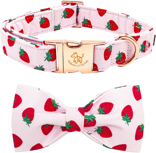 Elegant little tail Dog Collar, Strawberries Print Pet Collar Summer Dog Collar Durable Metal Buckle Dog Collars Cotton Pet Adjustable Dog Collars for X-Small Dogs