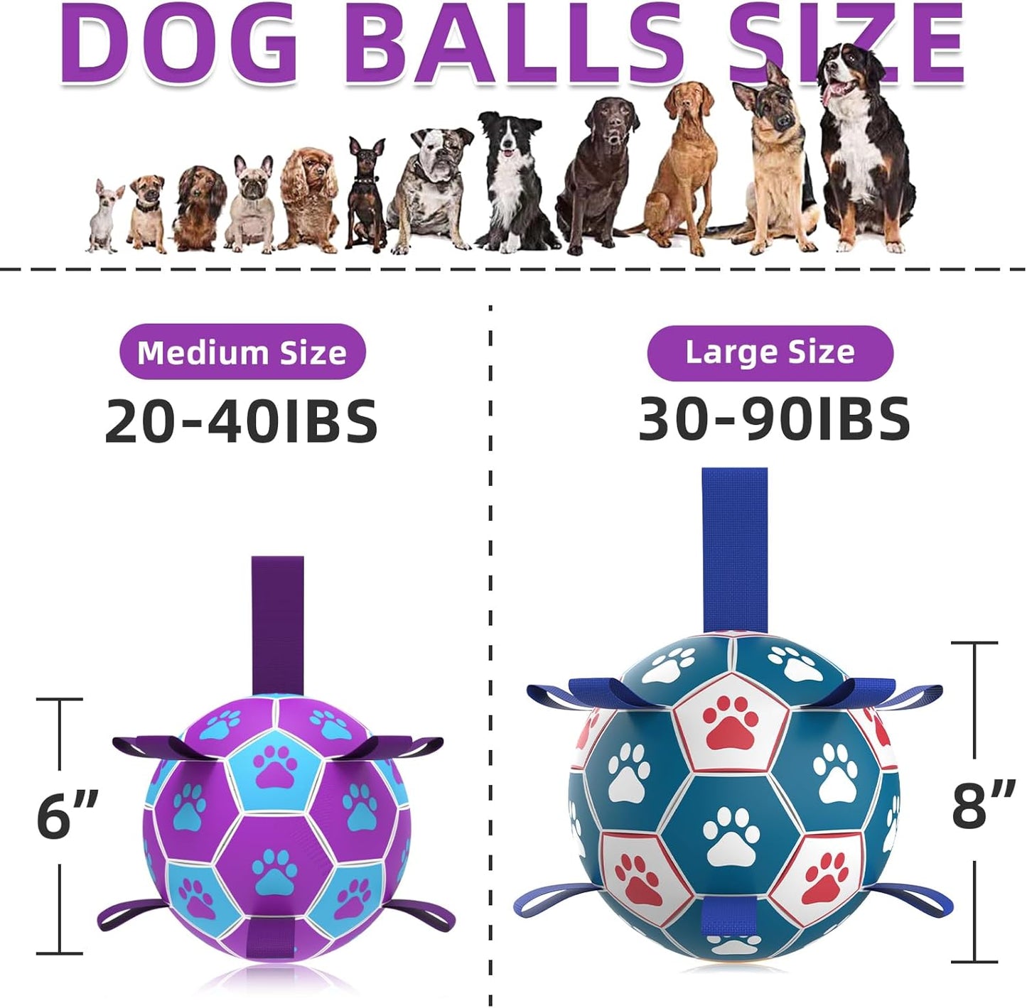 QDAN Dog Ropes Toys Soccer Ball with Straps, Puppy Birthday Gifts, Tug of Toy, Water Toy, Durable Balls for Dogs, Medium Small Breed, 6 Inch