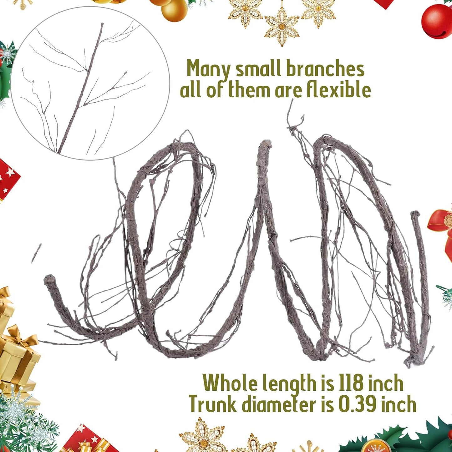 118"/300cm Small Wall Hanging Artificial Cherry Blossom Tree Branches Fake Cane Vines Reptile Plants Grapevine Garland Liana Twigs Wreath for Garden Outdoor Wedding X'Mas Ceiling Decoration