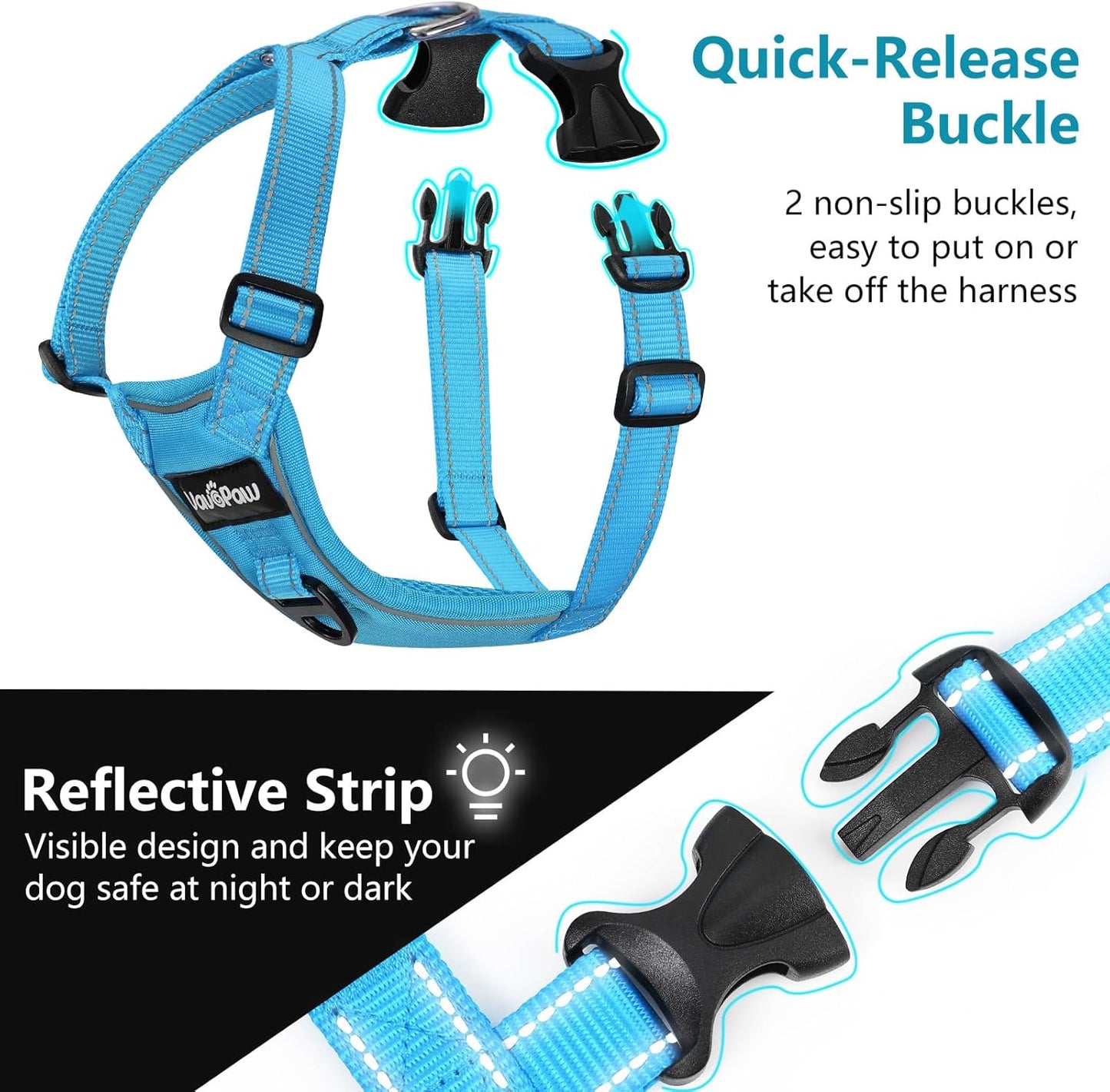 Dog Seat Belt Harness for Car, Dog Car Harness Adjustable Mesh Breathable & Dogs Seatbelt Safety Tether with Elastic Bungee for Small Medium Large Pets(Blue, L)