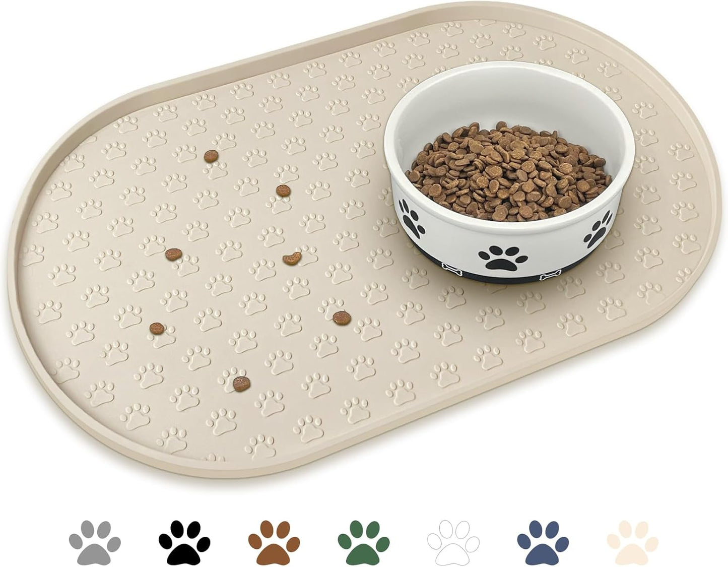 KPWACD Pet Feeding Mat for Dogs and Cats, Silicone Dog Placemat Non-Slip Waterproof Bowl Mats Prevent Food and Water Overflow, High-Lips Puppy Dish Tray Mat Suitable for Large Medium Small Pets, Beige