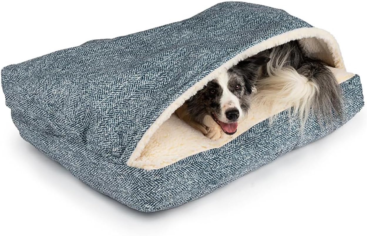 Snoozer Pet Products Luxury Rectangle Cozy Cave Dog Bed with Microsuede, Showdog Collection, Extra Large, Palmer Indigo