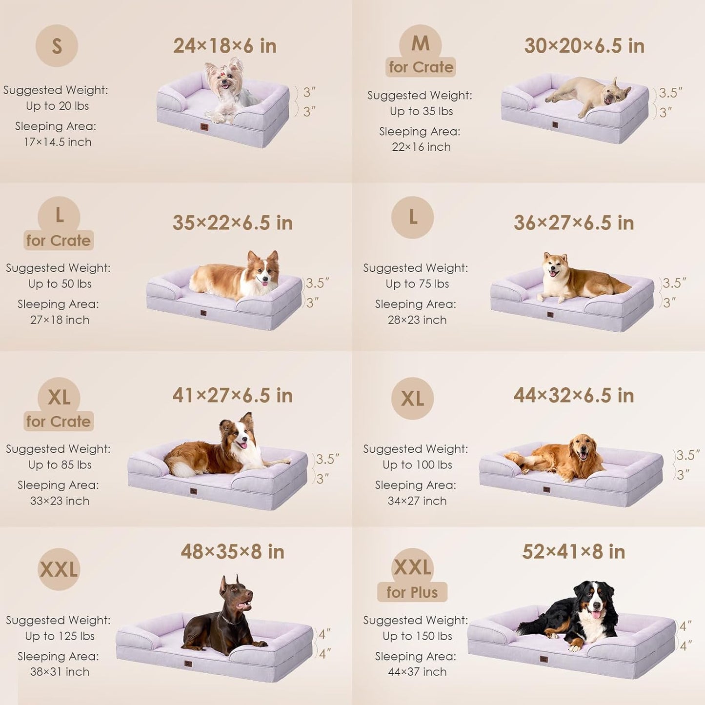 EHEYCIGA Orthopedic Dog Beds for Extra Large Dogs, Waterproof Memory Foam XXL Pet Bed with Sides, Non-Slip Bottom and Egg-Crate Foam Big Dog Couch Bed with Washable Removable Cover, Lilac