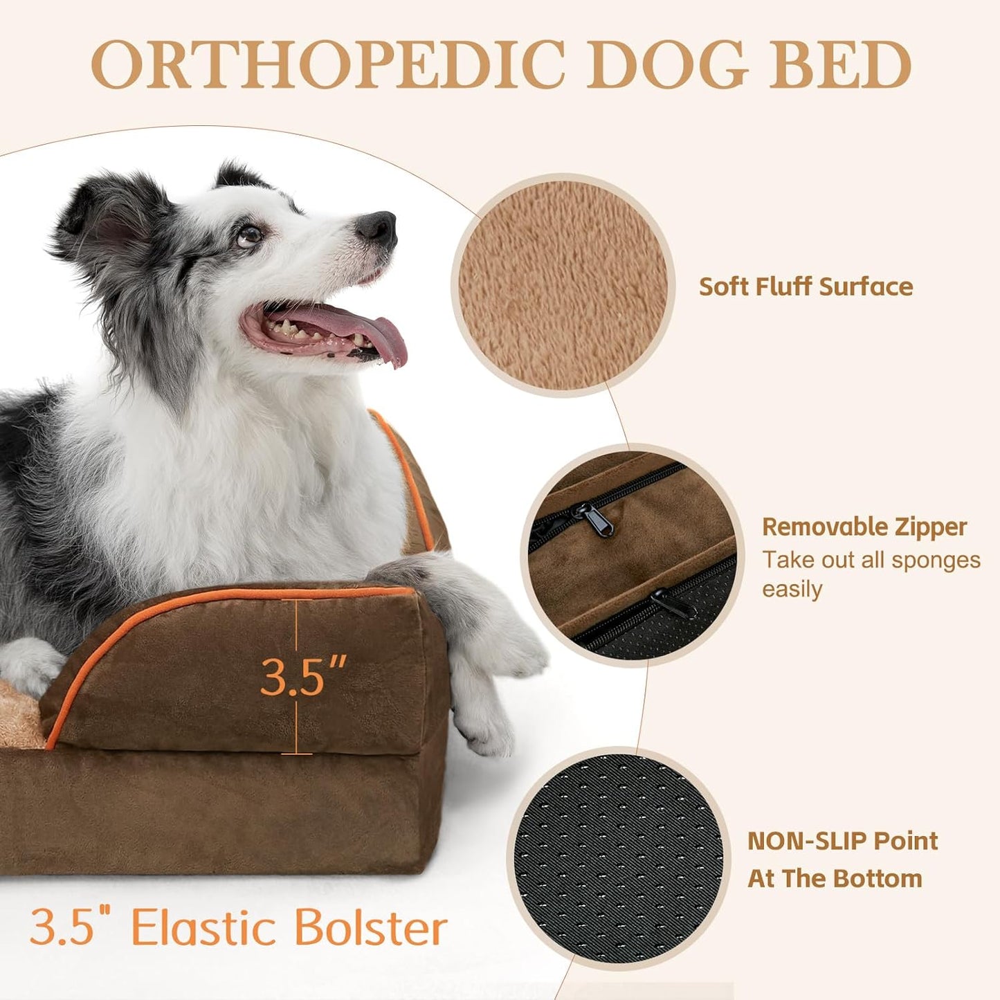 Comfort Expression Small Dog Beds Waterproof Orthopedic Foam Dog Sofa Beds for Medium Dogs Comfy Pet Bed with Washable Removable Cover & Non-Slip Bottom(Small,Brown)