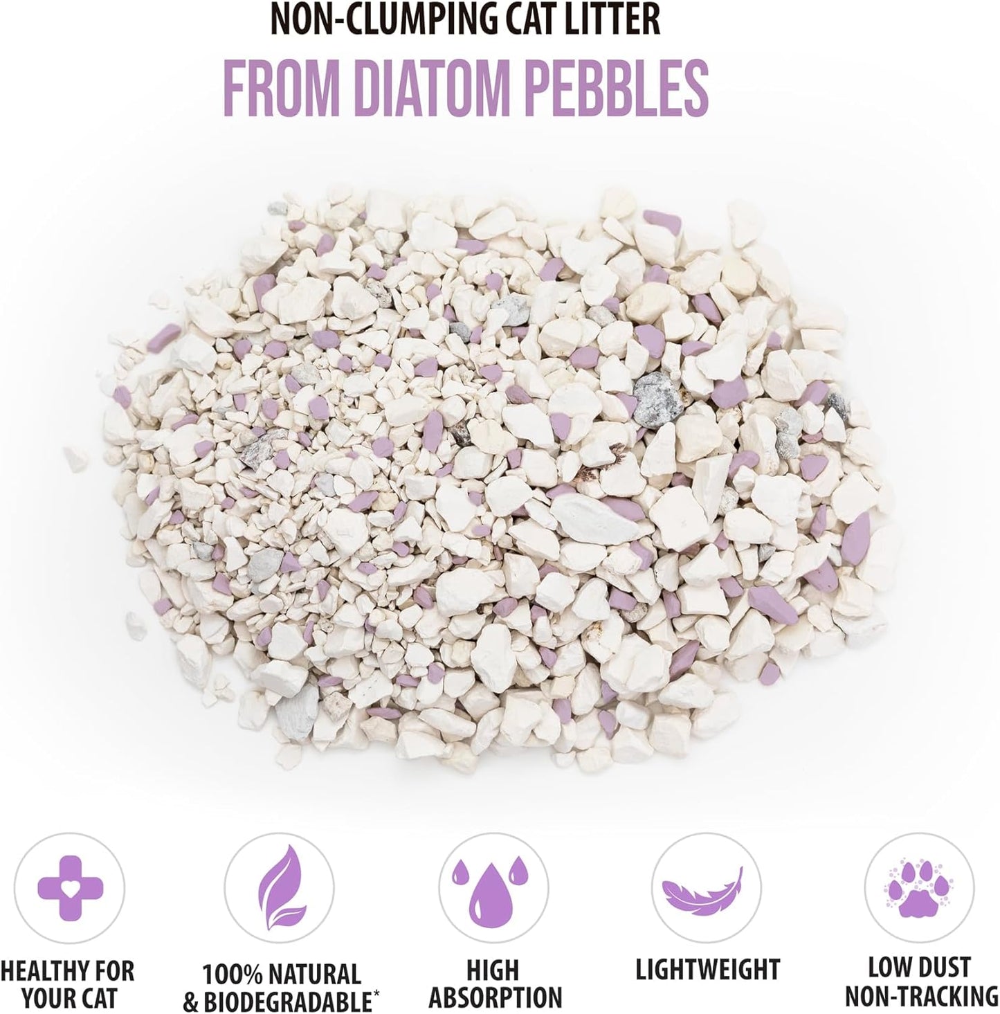 Skoon All Natural Cat Litter (1 Bag) - Lavender - Lightweight, Low Tracking, Non-Clumping Diatom Pebbles Absorb, Lock, and Seal Waste for Best Odor Control