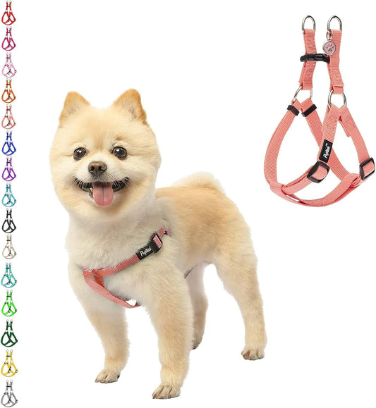 PUPTECK No Pull Dog Harness Soft Adjustable Basic Nylon Step in Puppy Vest Outdoor Walking with ID Tag, LightCoral, XS
