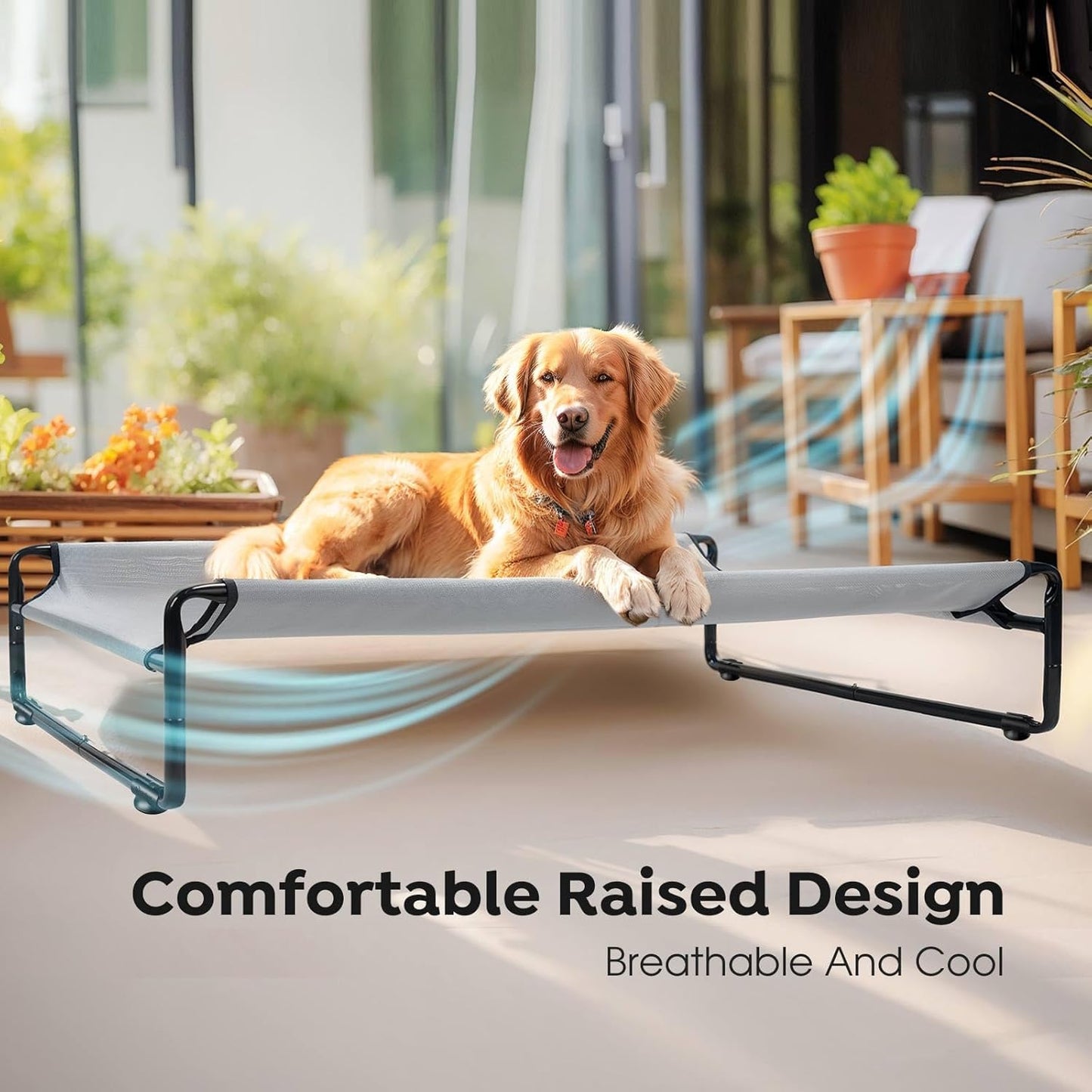 Veehoo Original Outdoor Elevated Dog Bed, Cooling Raised Dog Cot for Large Dogs, Portable Standing Pet Hammock Platform with Washable Breathable Mesh, No-Slip Feet, X-Large, Grey, CWC2201