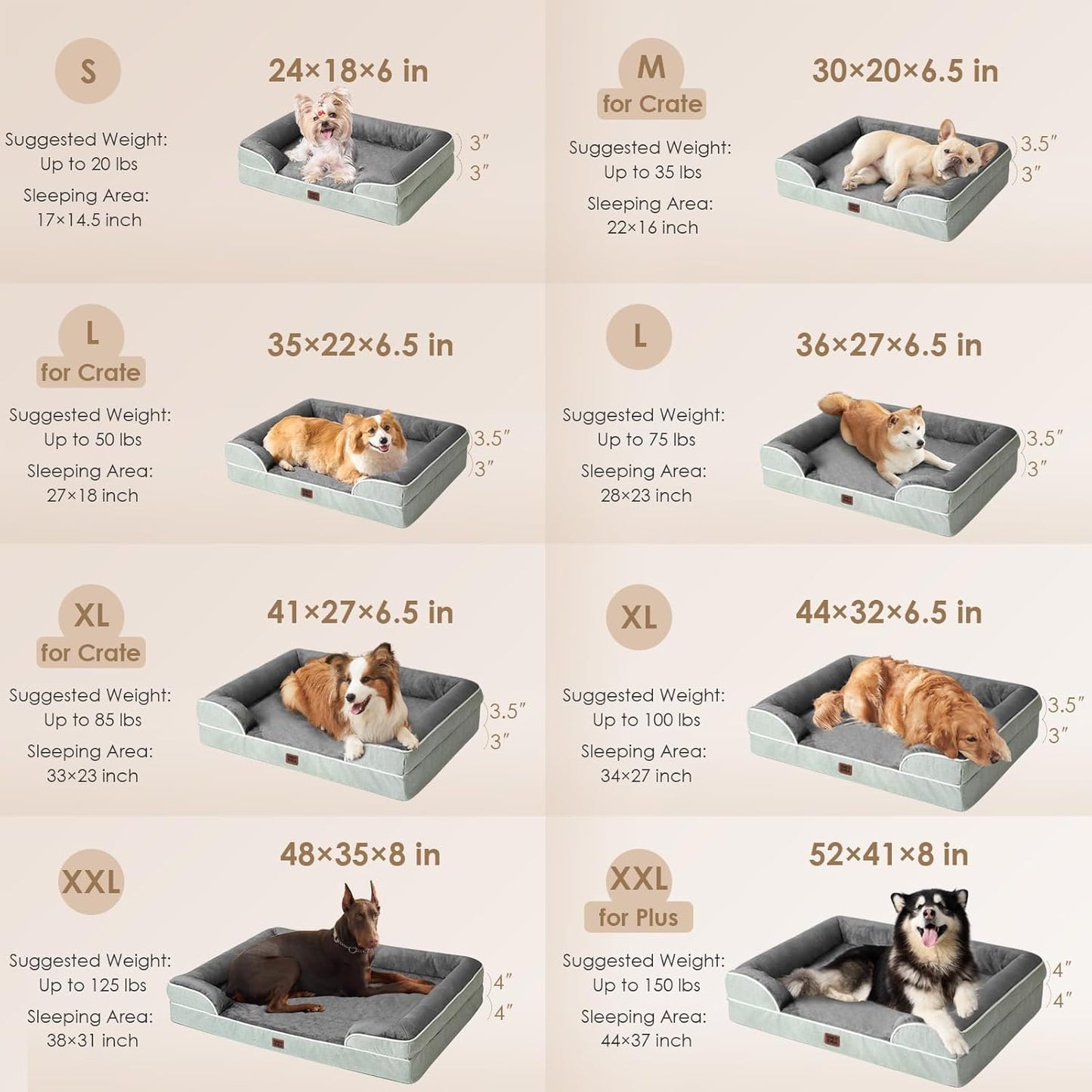 EHEYCIGA Orthopedic XL Dog Beds, Waterproof Memory Foam Dog Bed for Extra Large Dogs, Non-Slip Bottom and Egg-Crate Foam Big Pet Couch Bed with Washable Removable Cover, Greyish Green