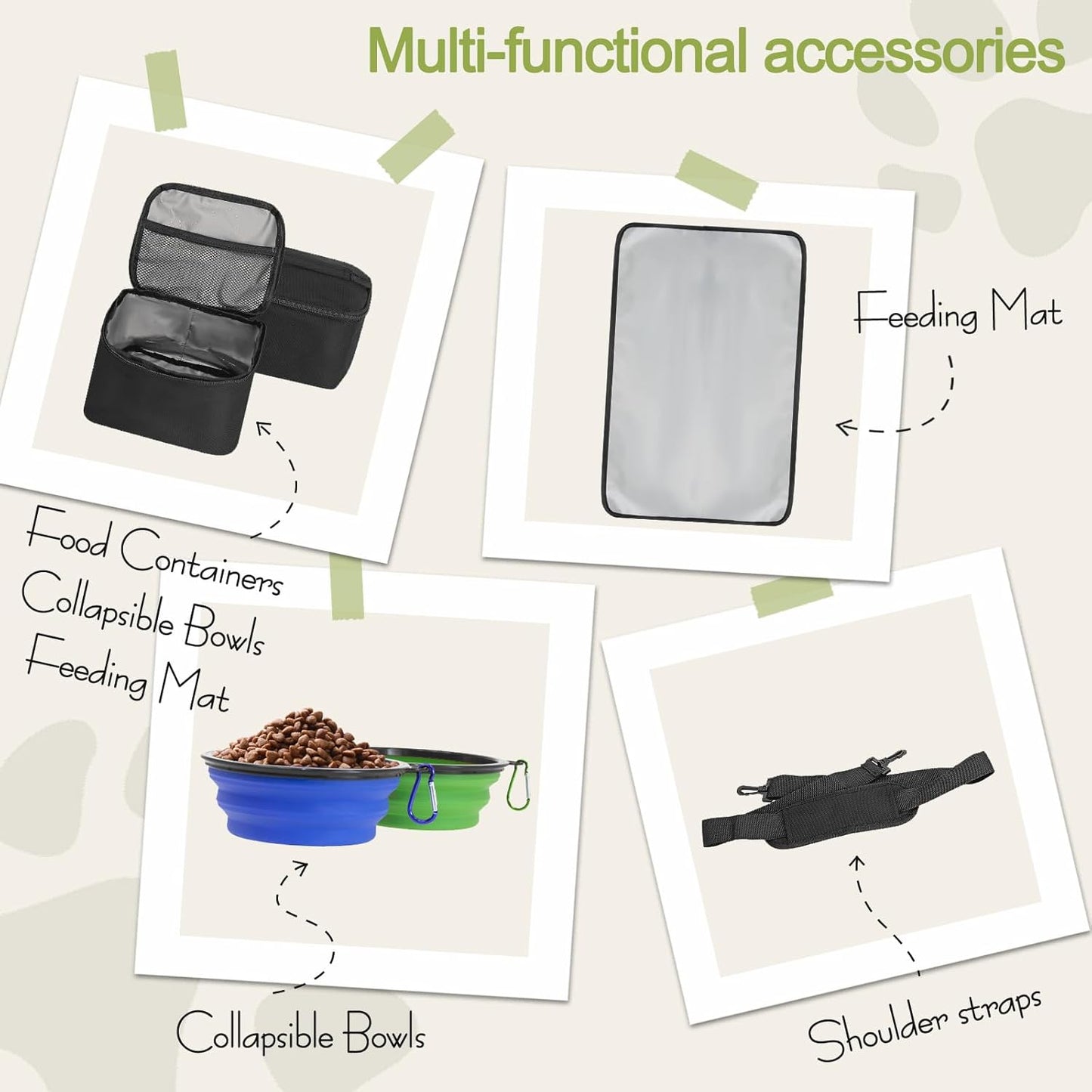 Dog Travel Bag,Weekend Pet Travel Bag Set for Dog and Cat,Airline Approved Tote Multi-Function Dog Bags for Traveling,Include 2 Collapsible Bowls,2 Food Storage Containers,1 Feeding Mat,Black