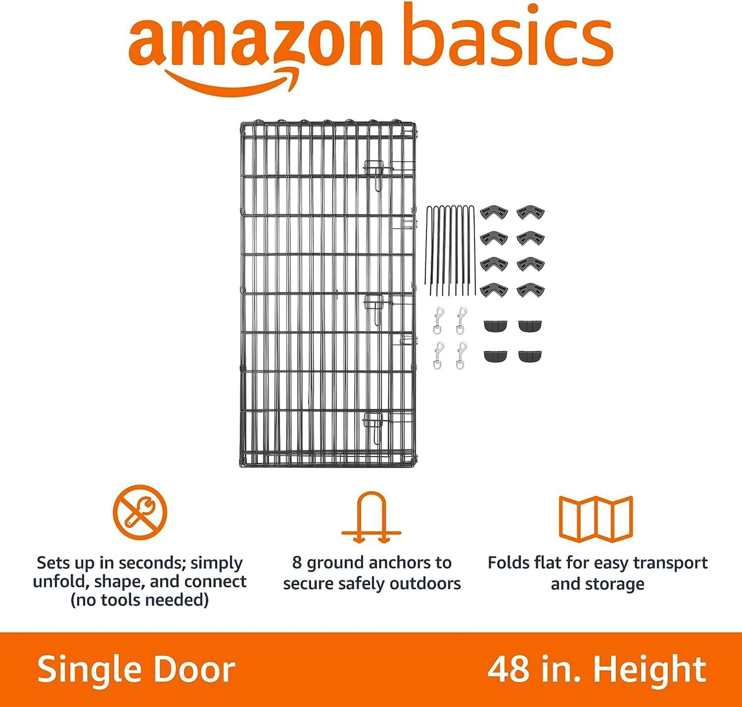 Amazon Basics Foldable Octagonal Metal Exercise Dog Playpen - Indoor/Outdoor, Single Door, Extra Large (8 Panels, 24 x 48), Easy to assemble and store customize, 48" - X-Large, Black
