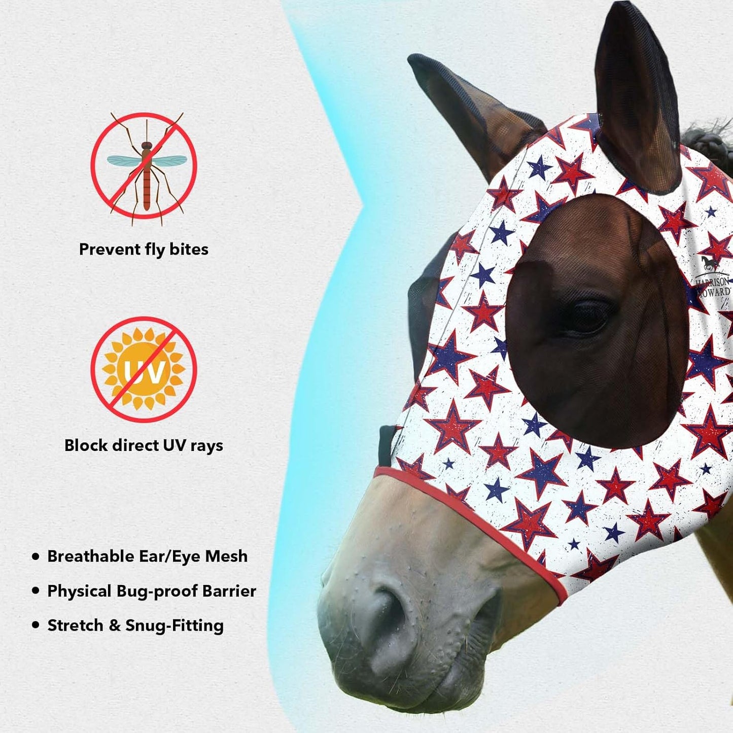 Harrison Howard Super Comfort Stretchy Fitting Horse Fly Mask with UV Protection Soft on Skin with Breathability Dream Star Full Size