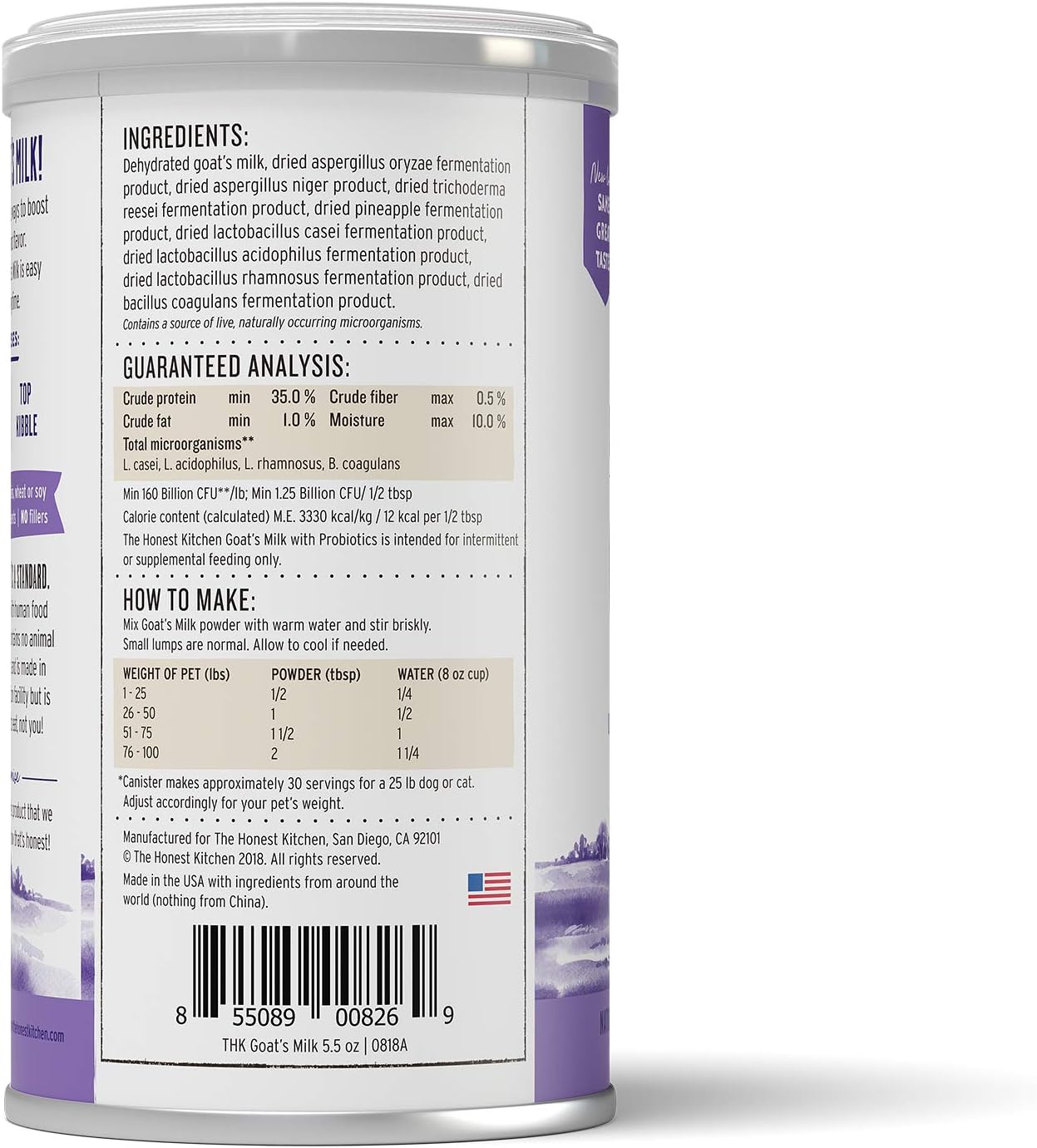The Honest Kitchen Human Grade Instant Goat's Milk with Probiotics for Dogs and Cats, 5.2 Ounces