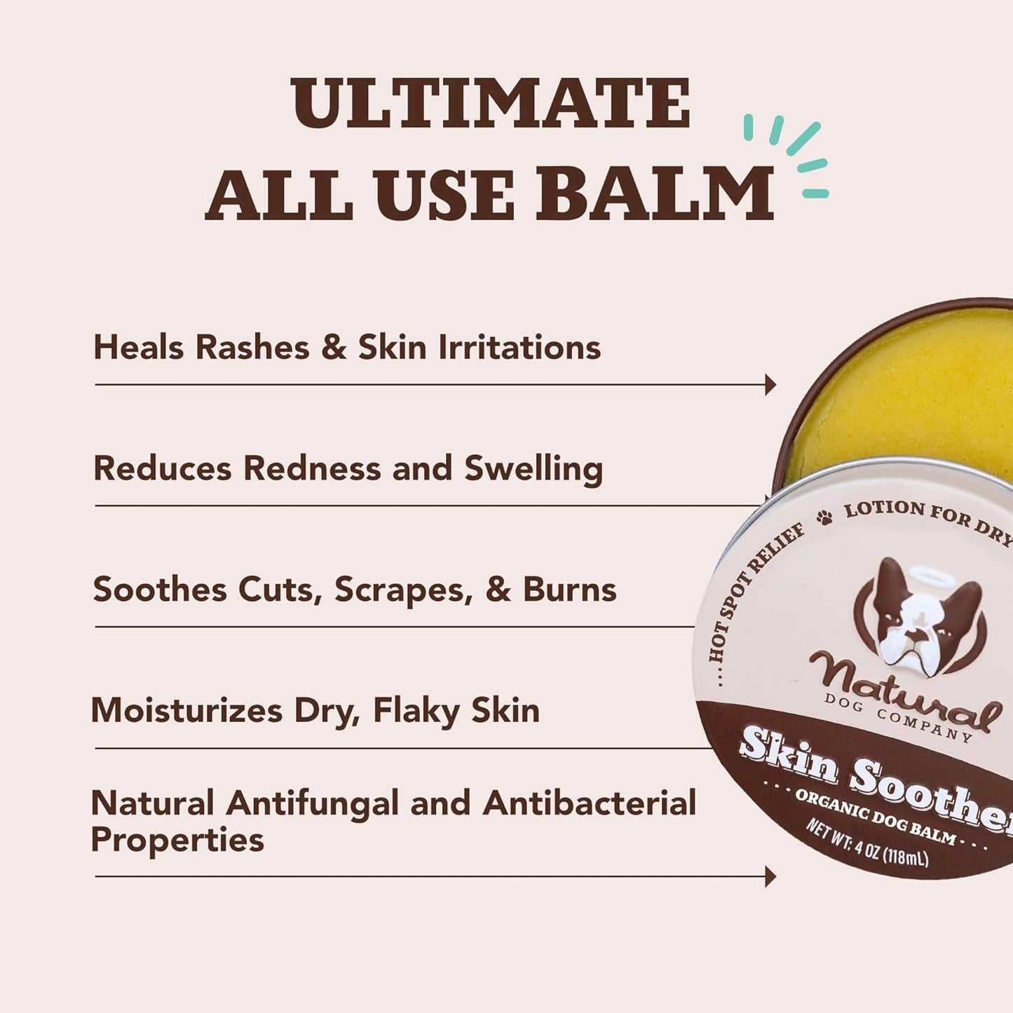 Natural Dog Company Skin Soother Balm for Skin Irritation, Allergy and Itch Relief for Dogs, Hot Spot Treatment, Dog Moisturizer for Dry Skin, Healing Ointment with Coconut Oil & Vitamin E (2 oz. Tin)