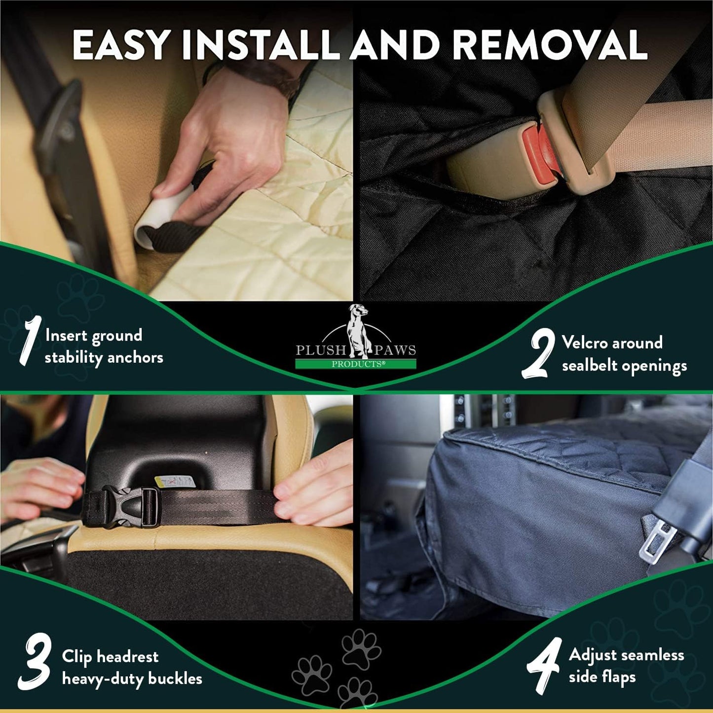 Plush Paws Products Premium Bucket Car Seat Protector | Diamond Stitching | Washable & Waterproof Front Seat Dog Cover Car, Truck, & SUV | Nonslip, Tear Resistant Pet Passenger Seat Cover | Black