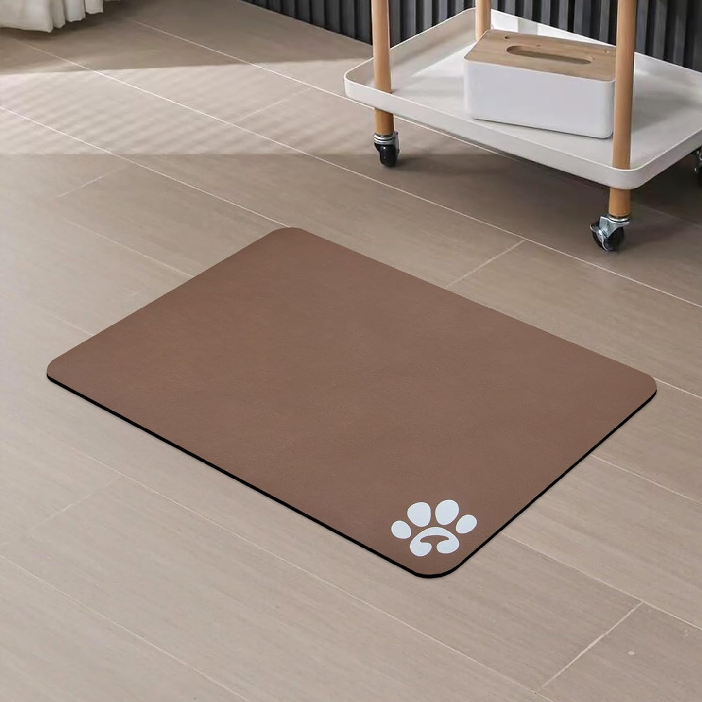 YCT Pet Feeding Mats - Non-Slip, Super Absorbent, 18.1 x 11.8 inches, Brown with Footprints Logo