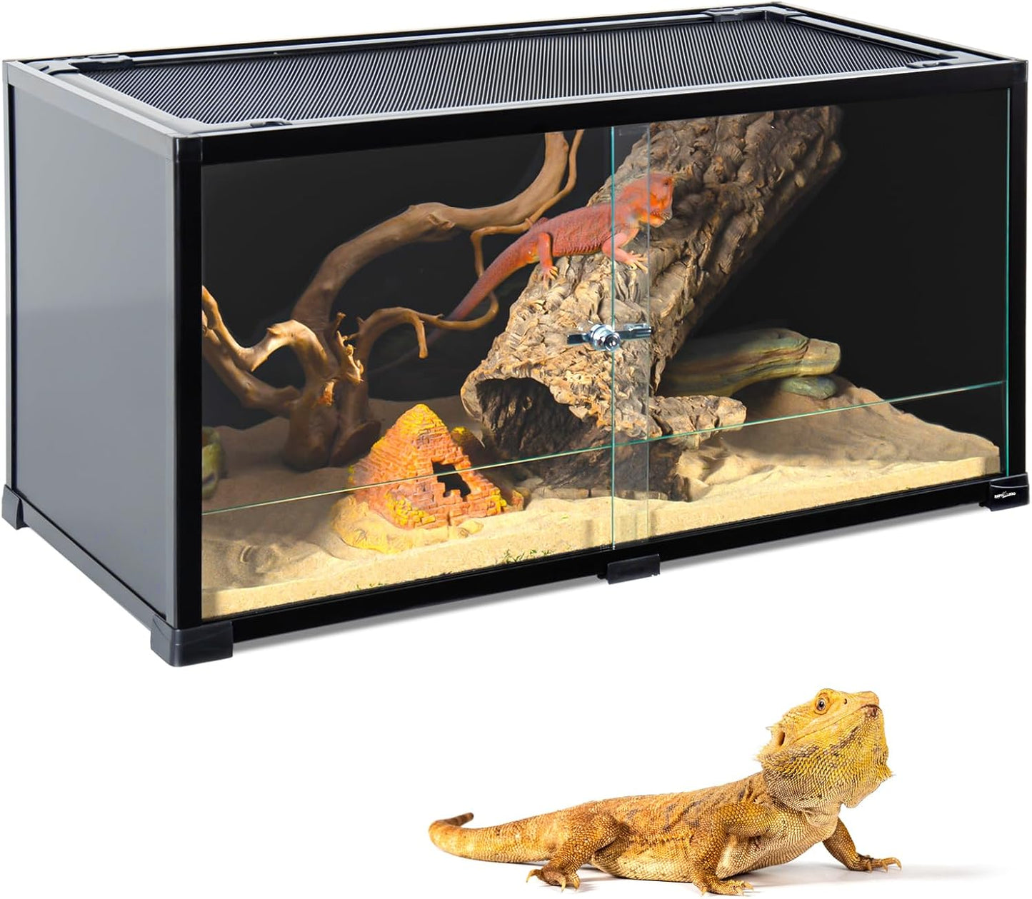 REPTI ZOO 50 Gallon Reptile Tank, 36" X 18" X 18" Reptile Terrarium, Black-Tinted ECO Glass Enclosure with Sliding Door & Mesh Top, Secure & Low-Stress Habitat for Bearded Dragon, Gecko, Snake, Lizard